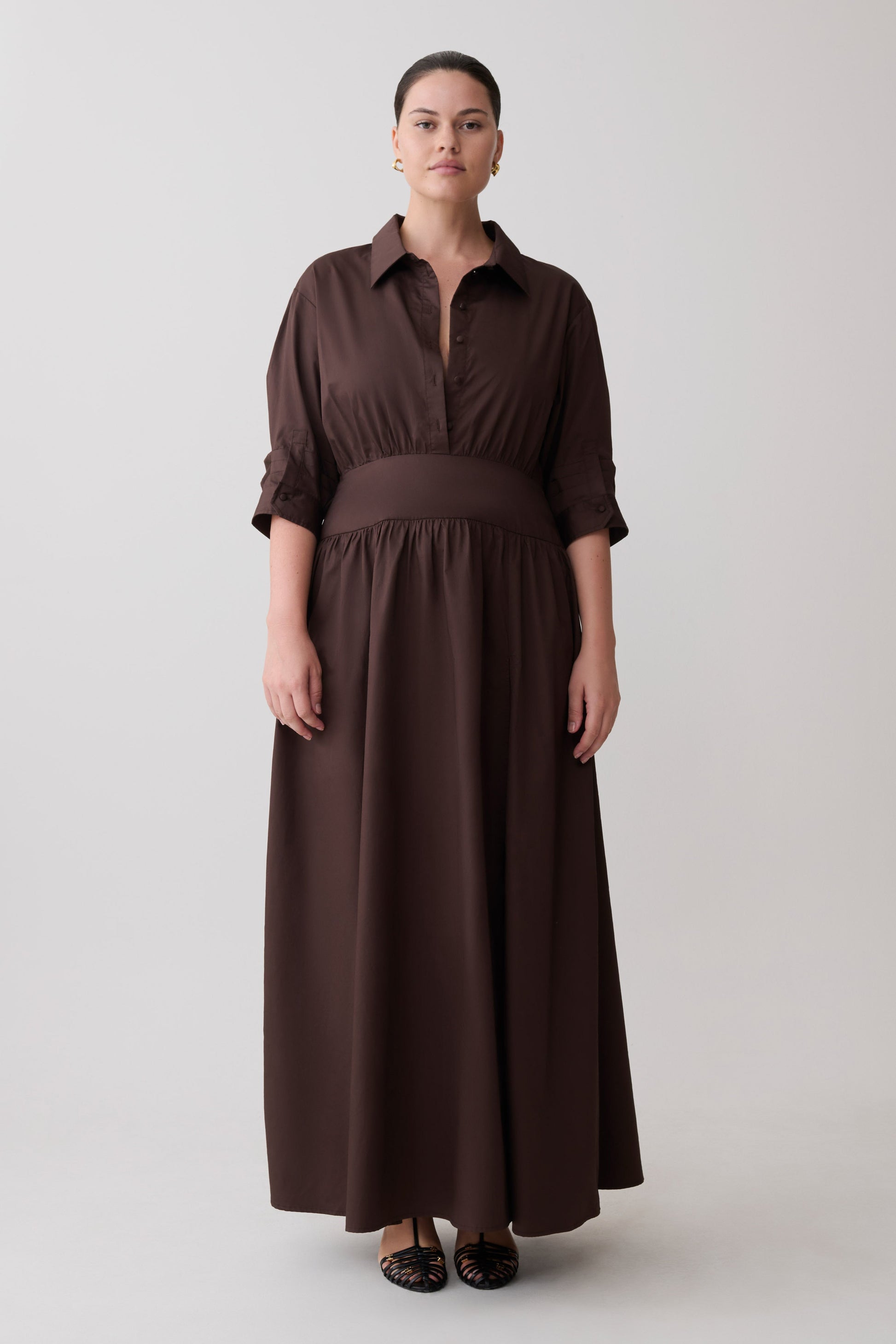 Isolde Long Sleeve Cotton Maxi Dress - Dark Chocolate #11