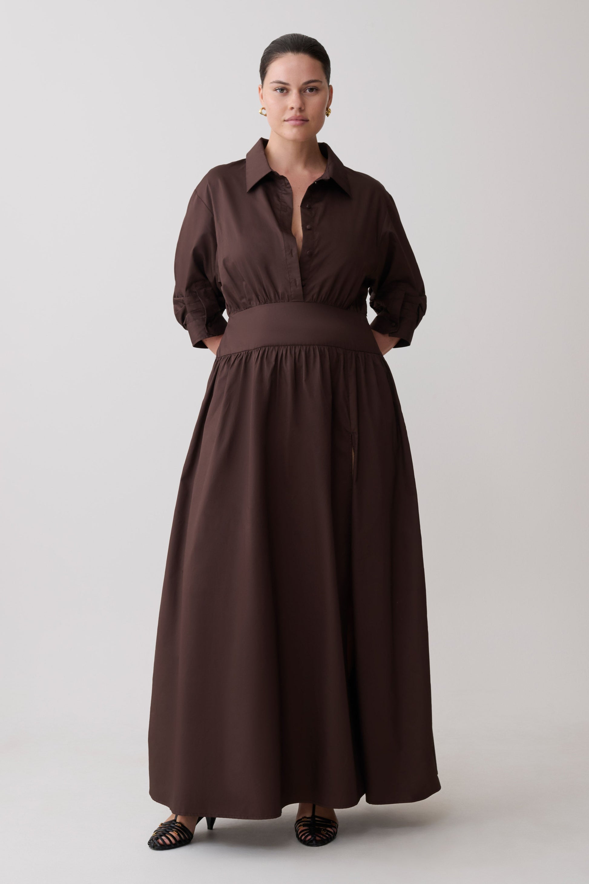 Isolde Long Sleeve Cotton Maxi Dress - Dark Chocolate #8