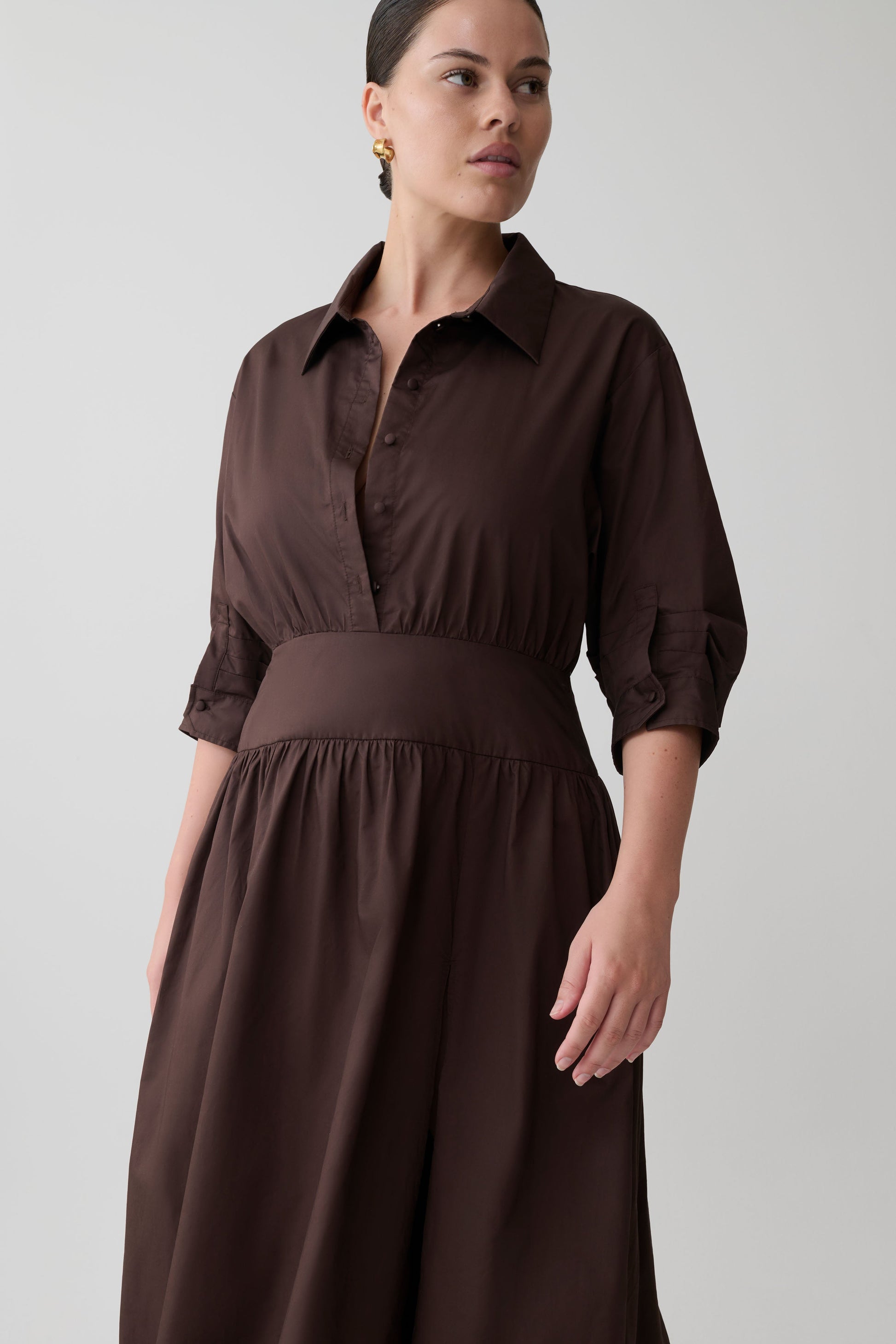 Isolde Long Sleeve Cotton Maxi Dress - Dark Chocolate #10