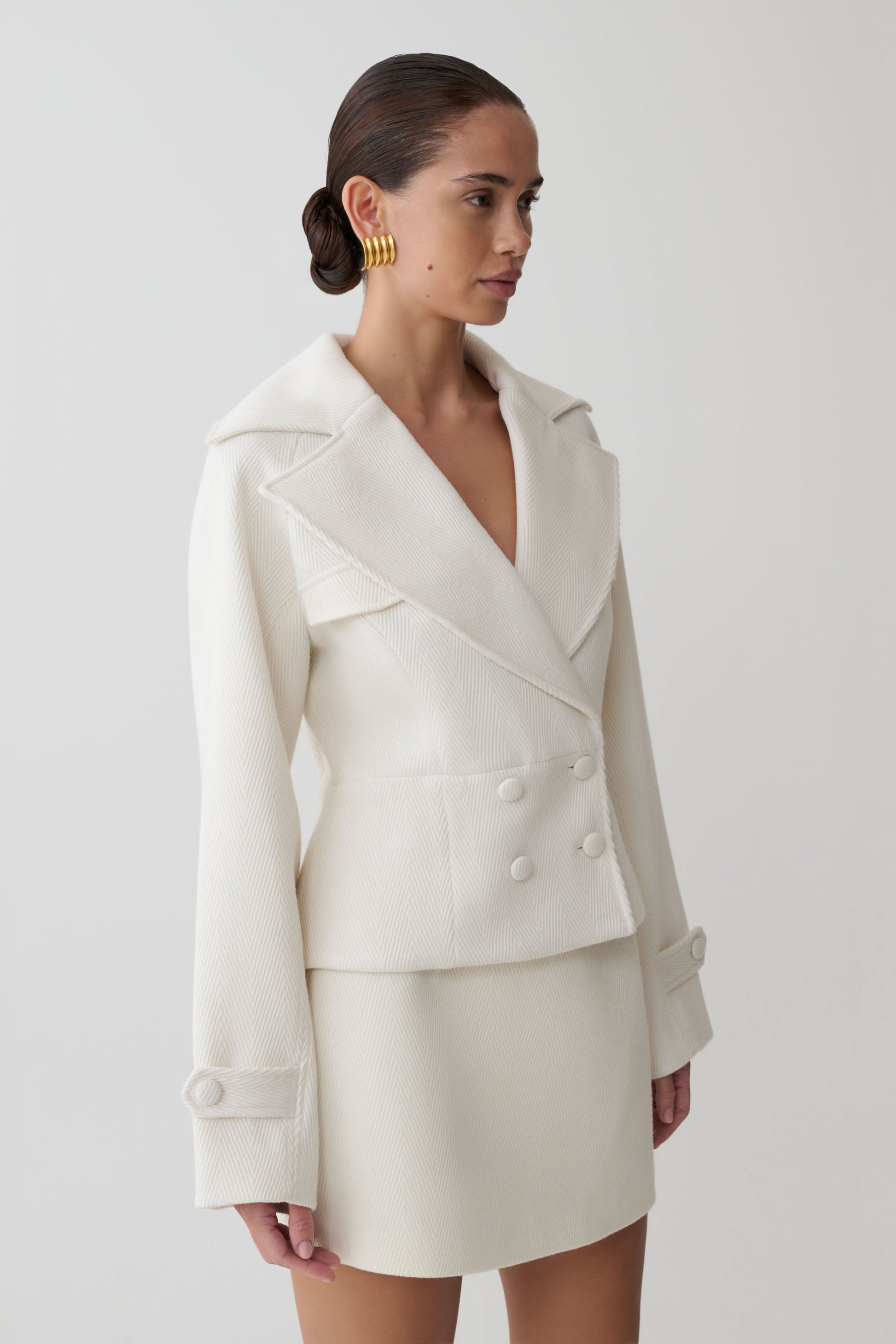 Elara Cropped Collared Jacket - Ivory #2