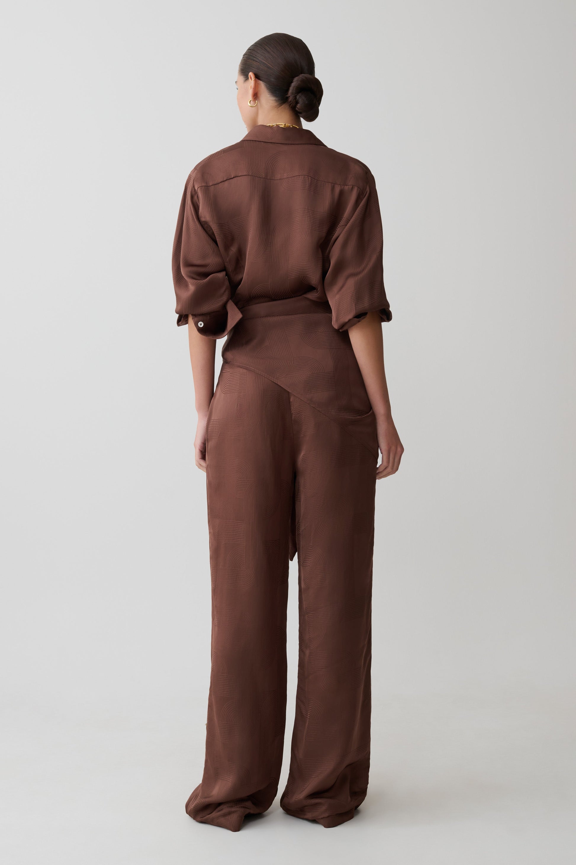 Gia Long Sleeve Satin Shirt - Chocolate #3