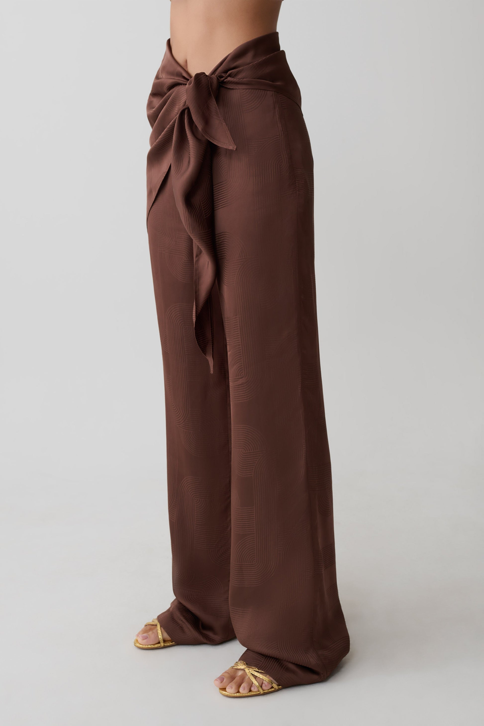 Gia Wrapped Tie Satin Pants - Chocolate #7