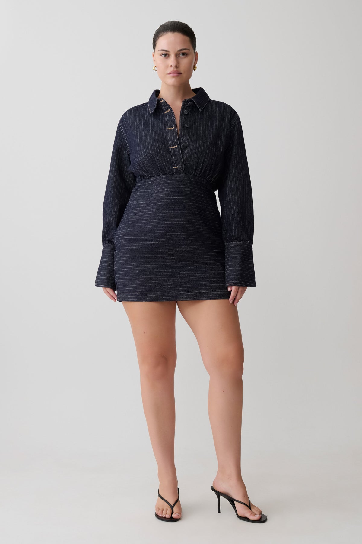 Zarah Denim Long Sleeve Mini Dress - Indigo Pinstripe #5