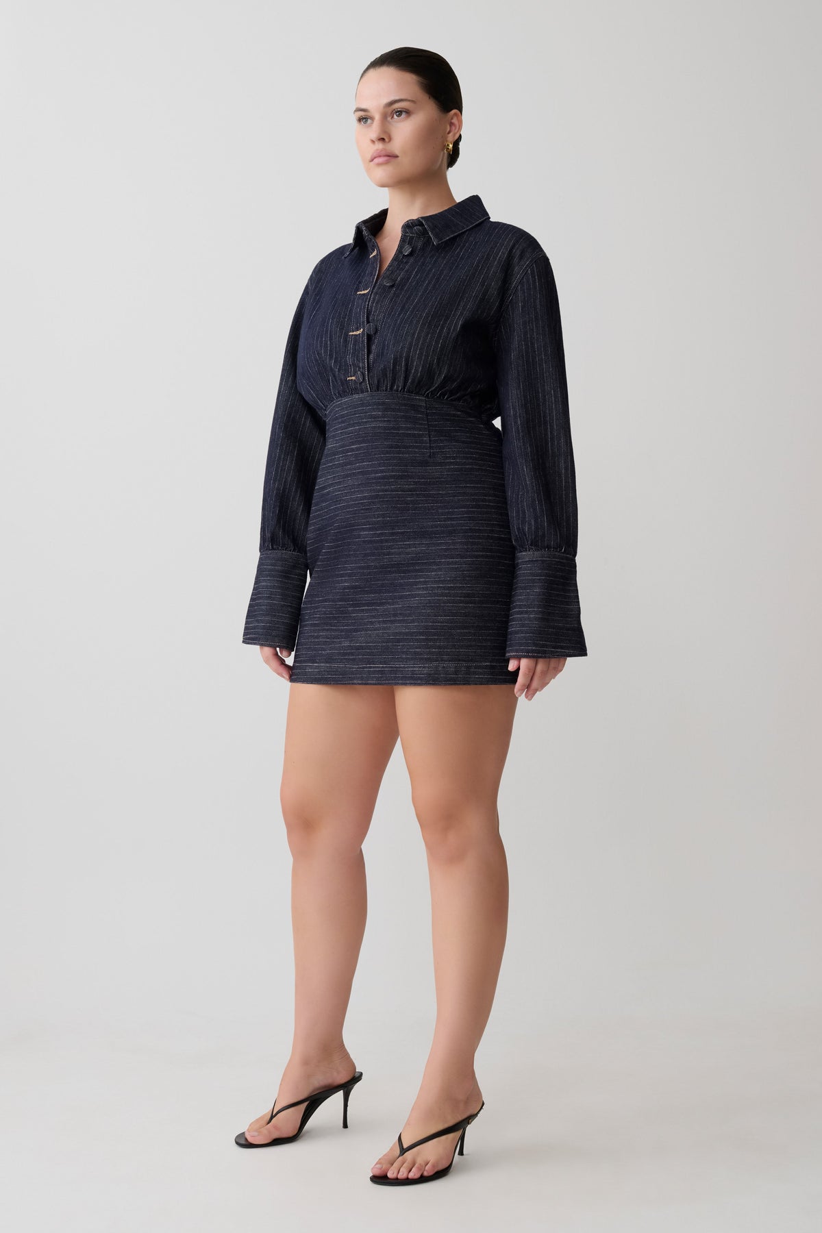 Zarah Denim Long Sleeve Mini Dress - Indigo Pinstripe #4
