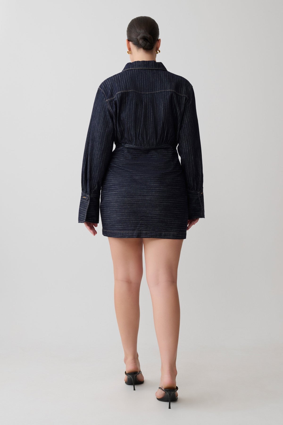 Zarah Denim Long Sleeve Mini Dress - Indigo Pinstripe #2