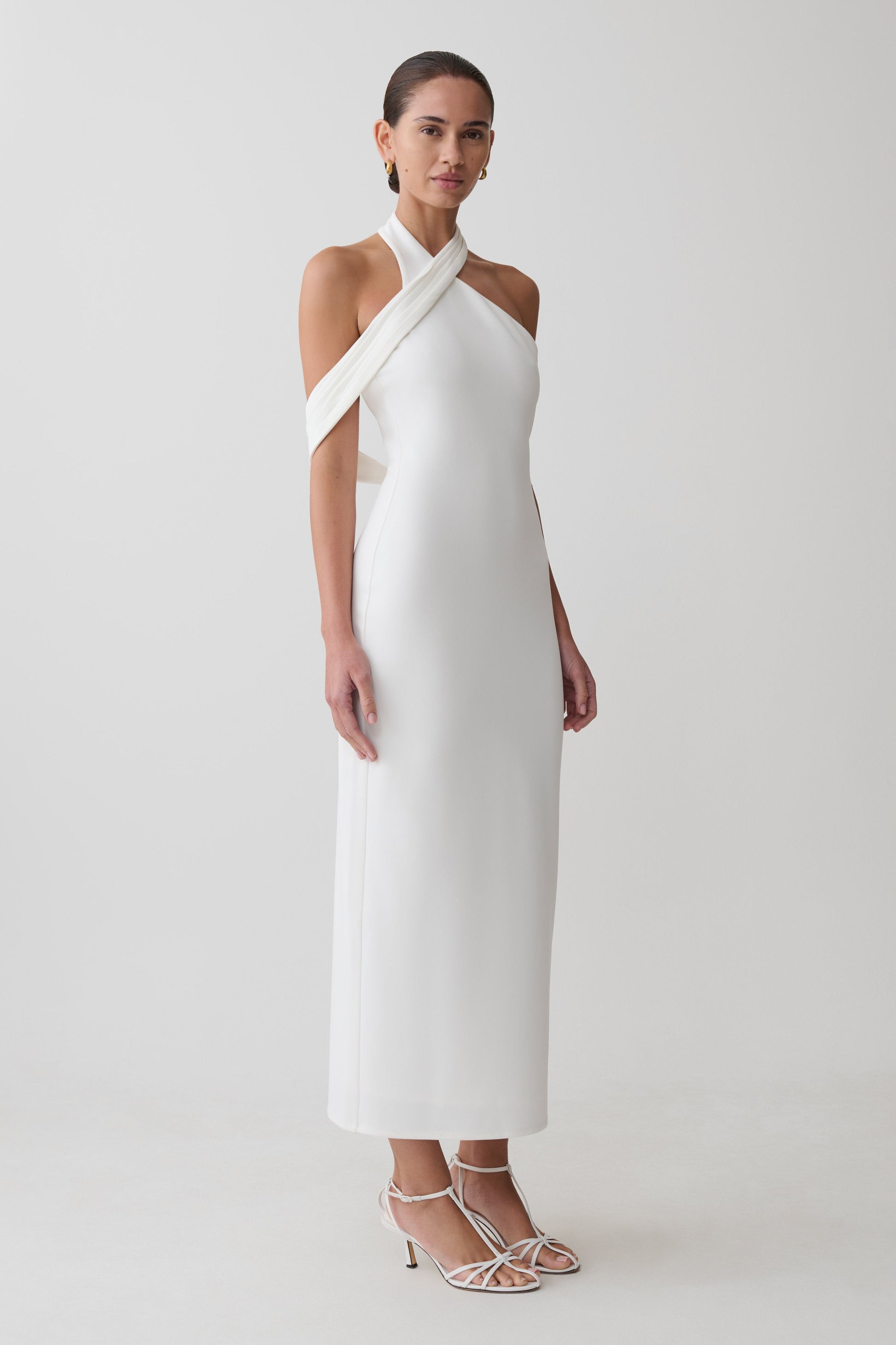 Sable Crossover Crepe Midi Dress - White #4