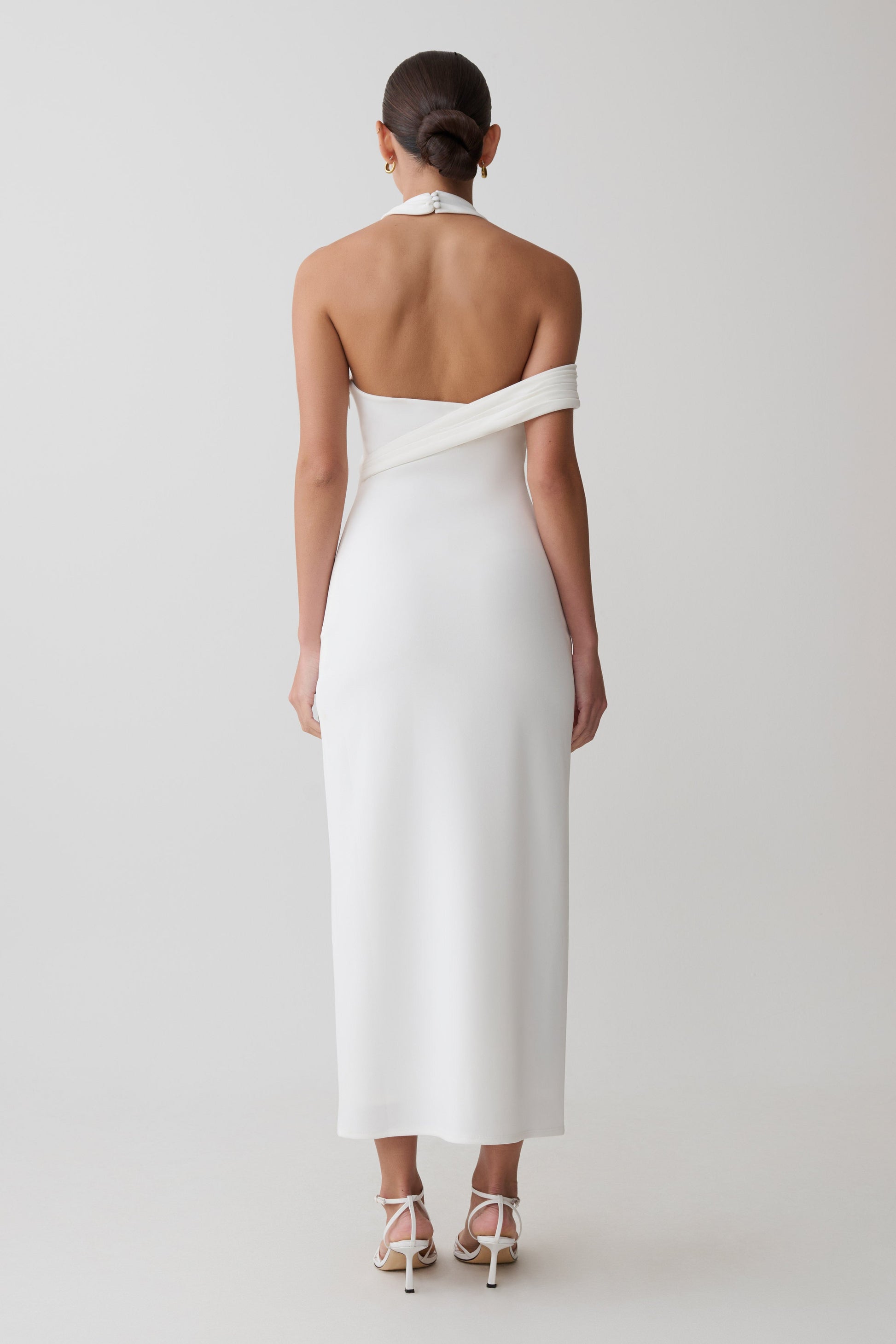 Sable Crossover Crepe Midi Dress - White #2