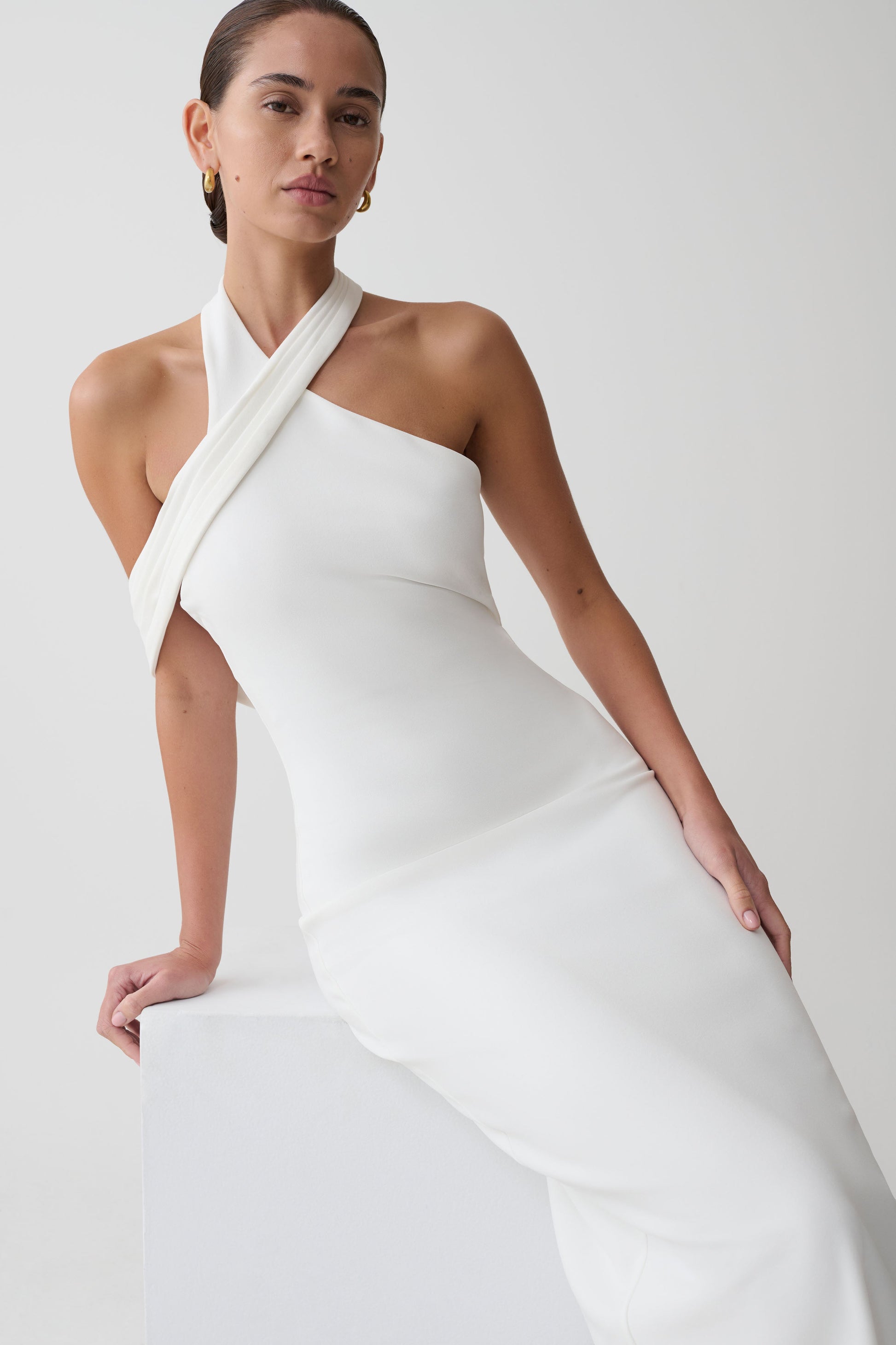 Sable Crossover Crepe Midi Dress - White #3