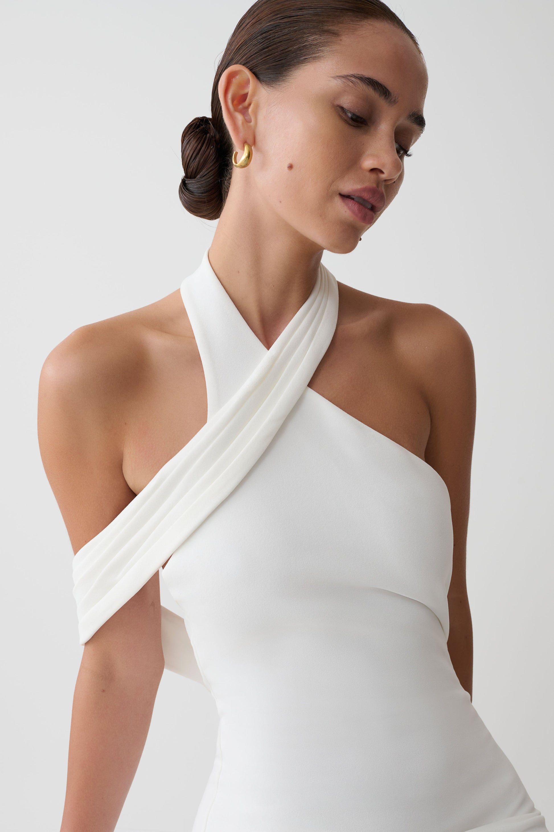 Sable Crossover Crepe Midi Dress - White #6