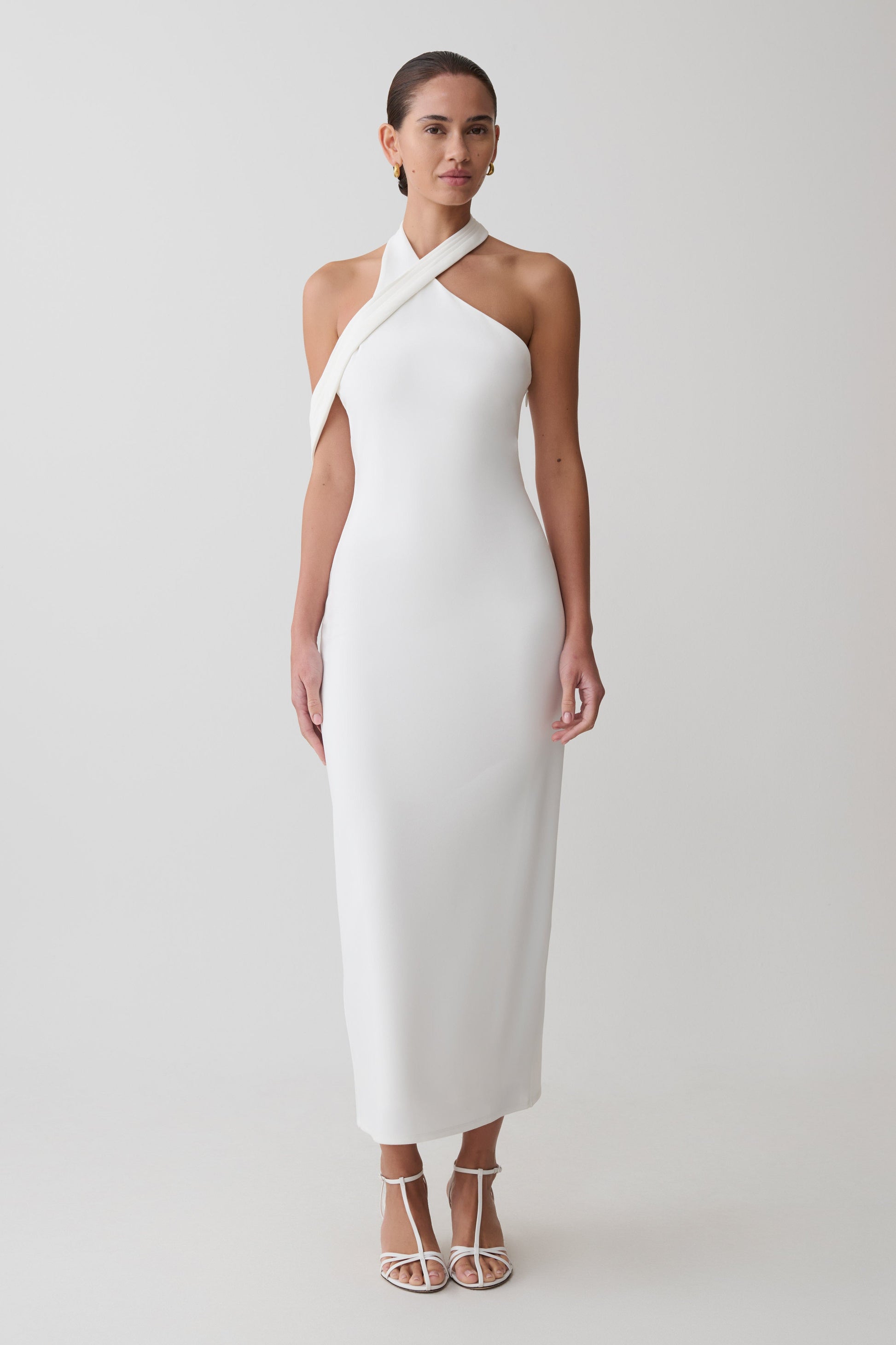 Sable Crossover Crepe Midi Dress - White #5