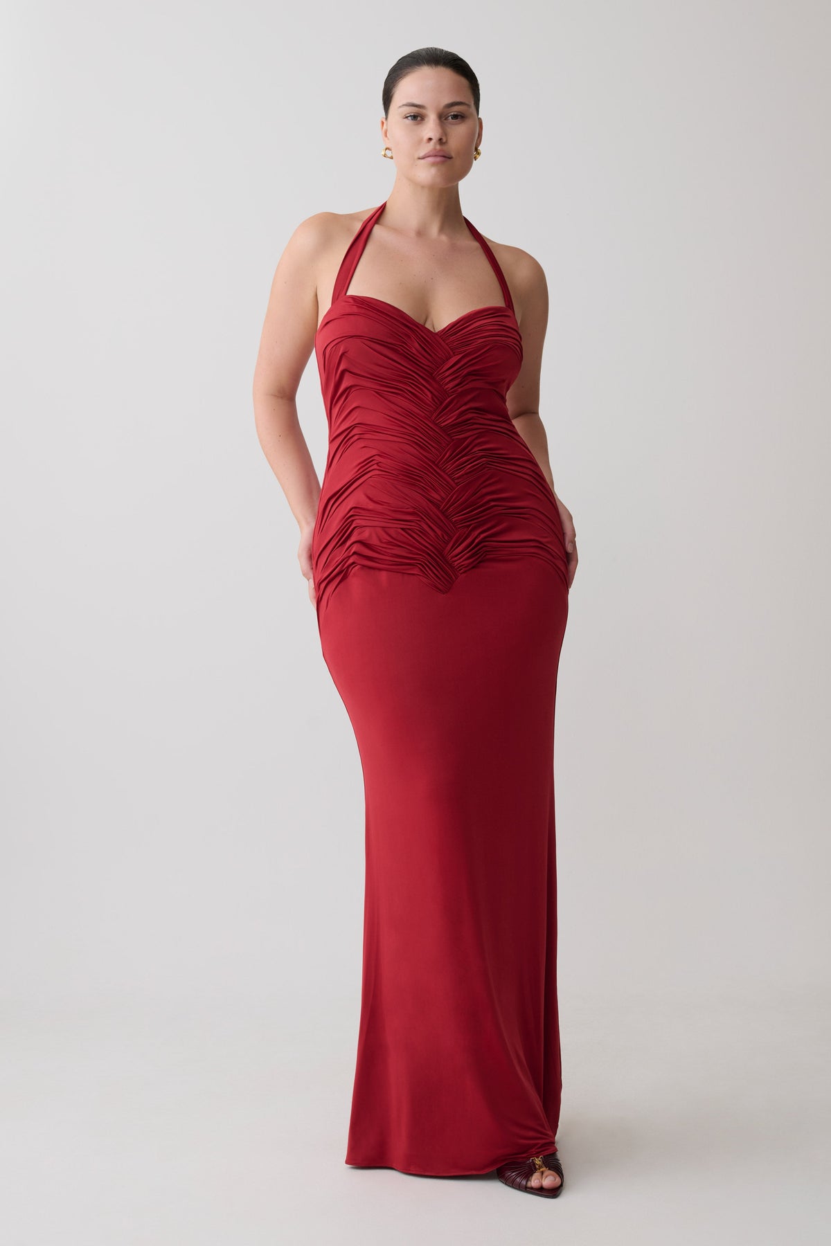 Hoai Gathered Slinky Halter Maxi Dress - Deep Red #7