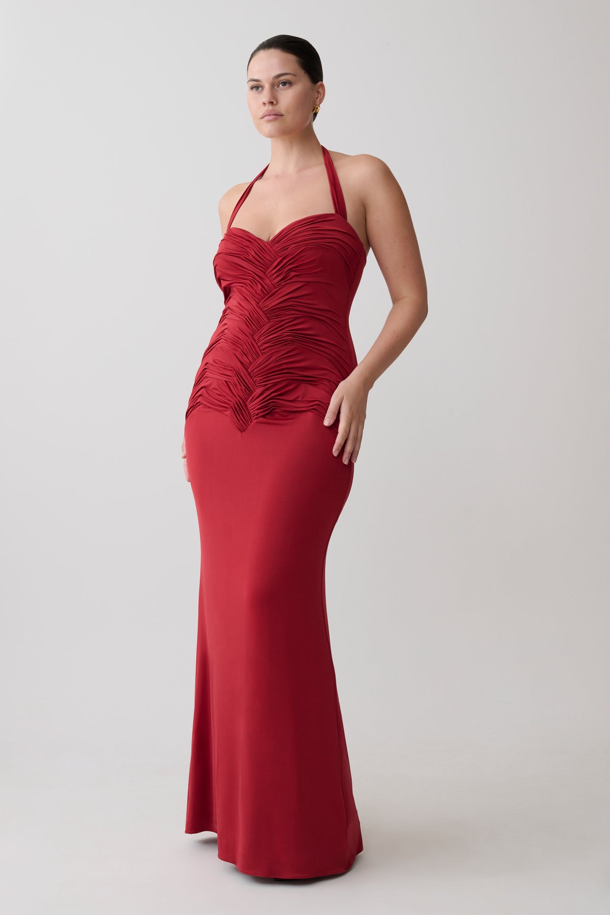 Hoai Gathered Slinky Halter Maxi Dress - Deep Red #8