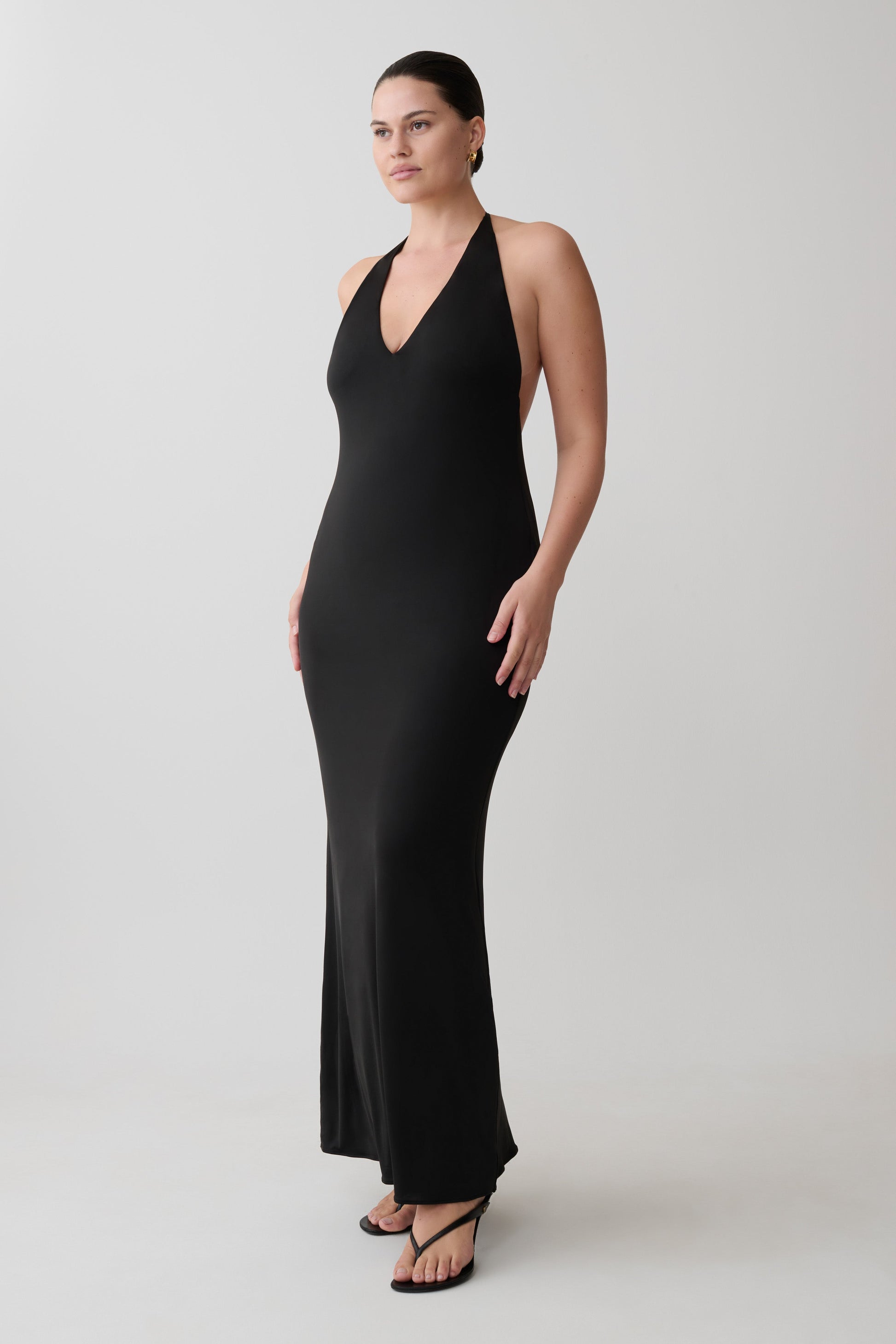 Hana Slinky Plunge Maxi Dress - Black #7