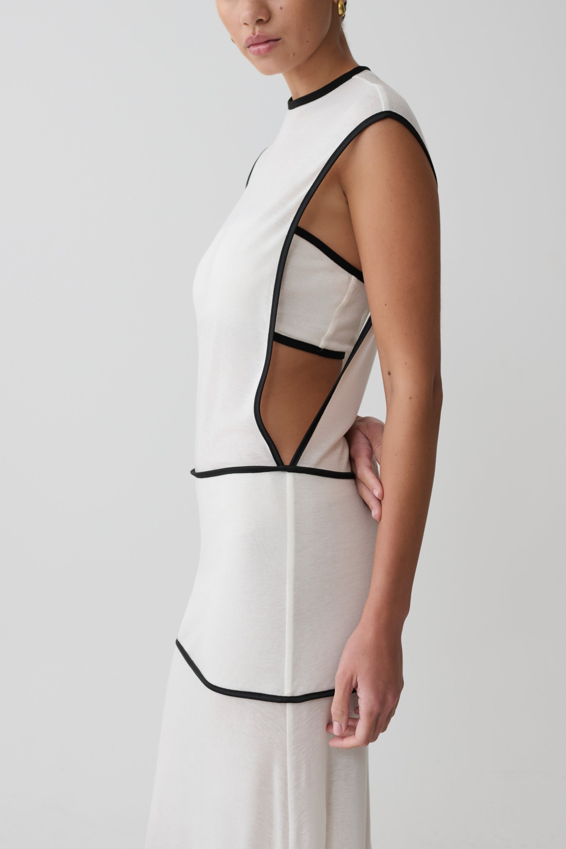 Aris Sleeveless Sheer Maxi Dress - Black/White #4