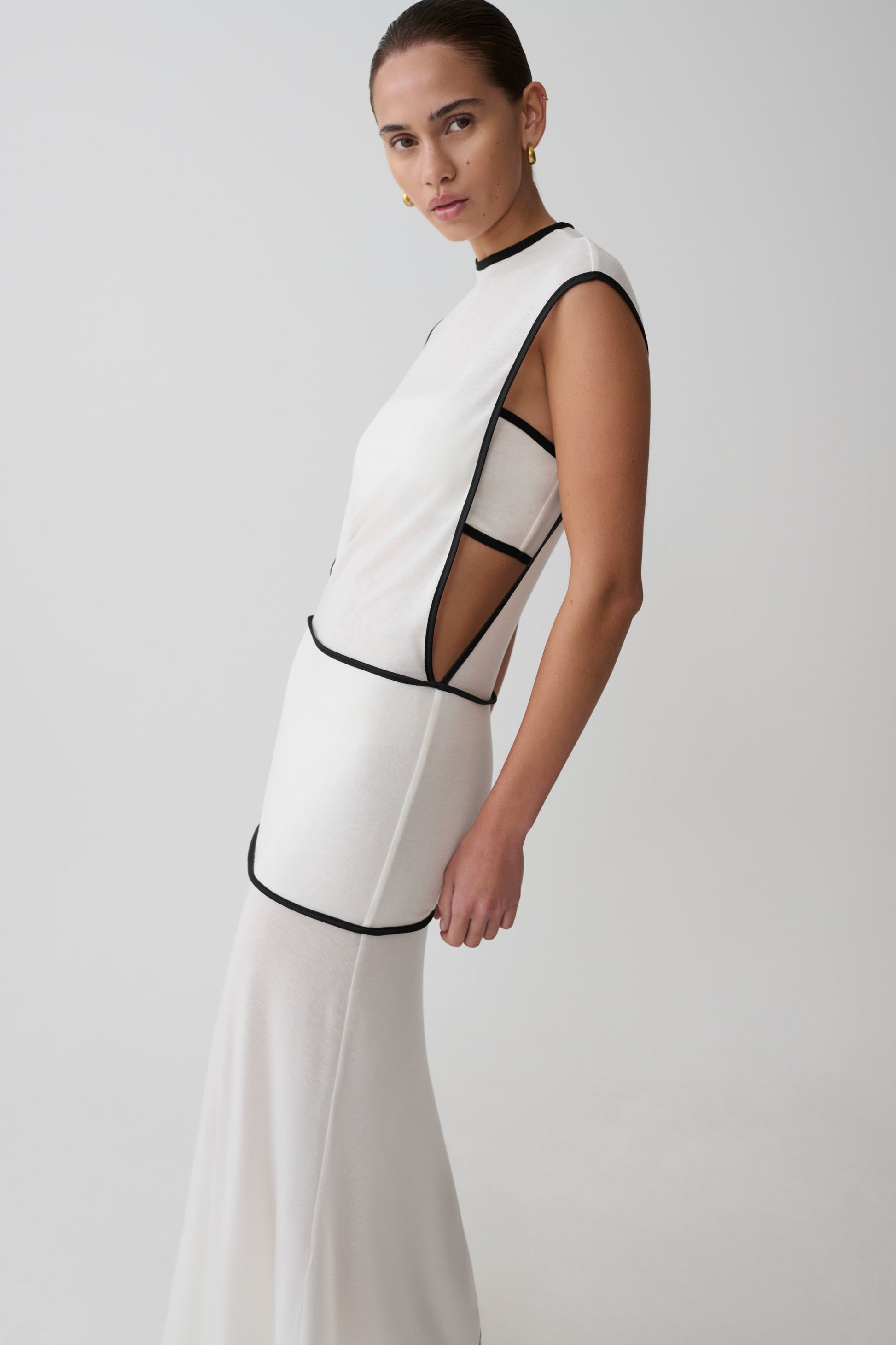 Aris Sleeveless Sheer Maxi Dress - Black/White #6