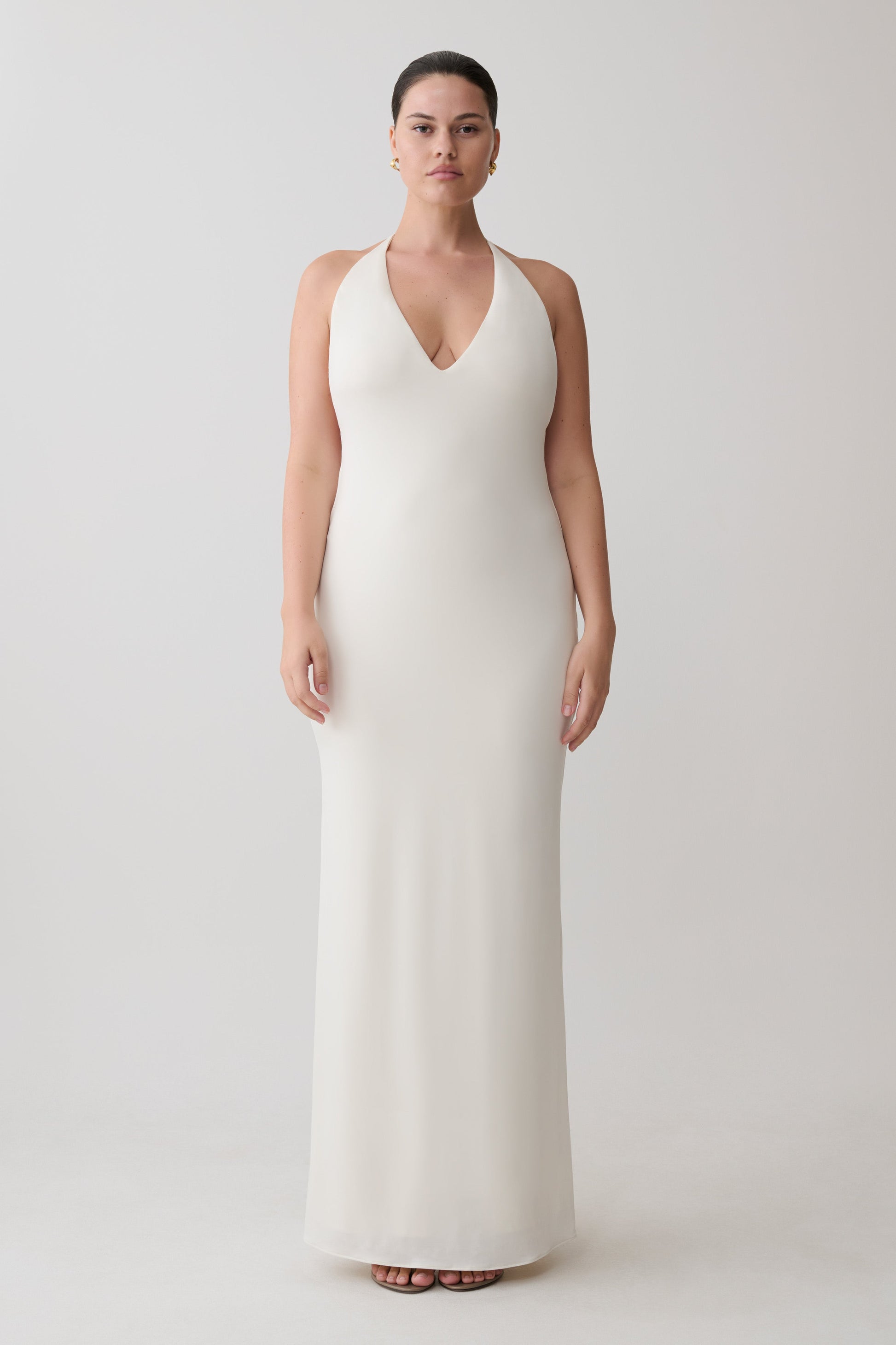 Hana Slinky Plunge Maxi Dress - Ivory #5