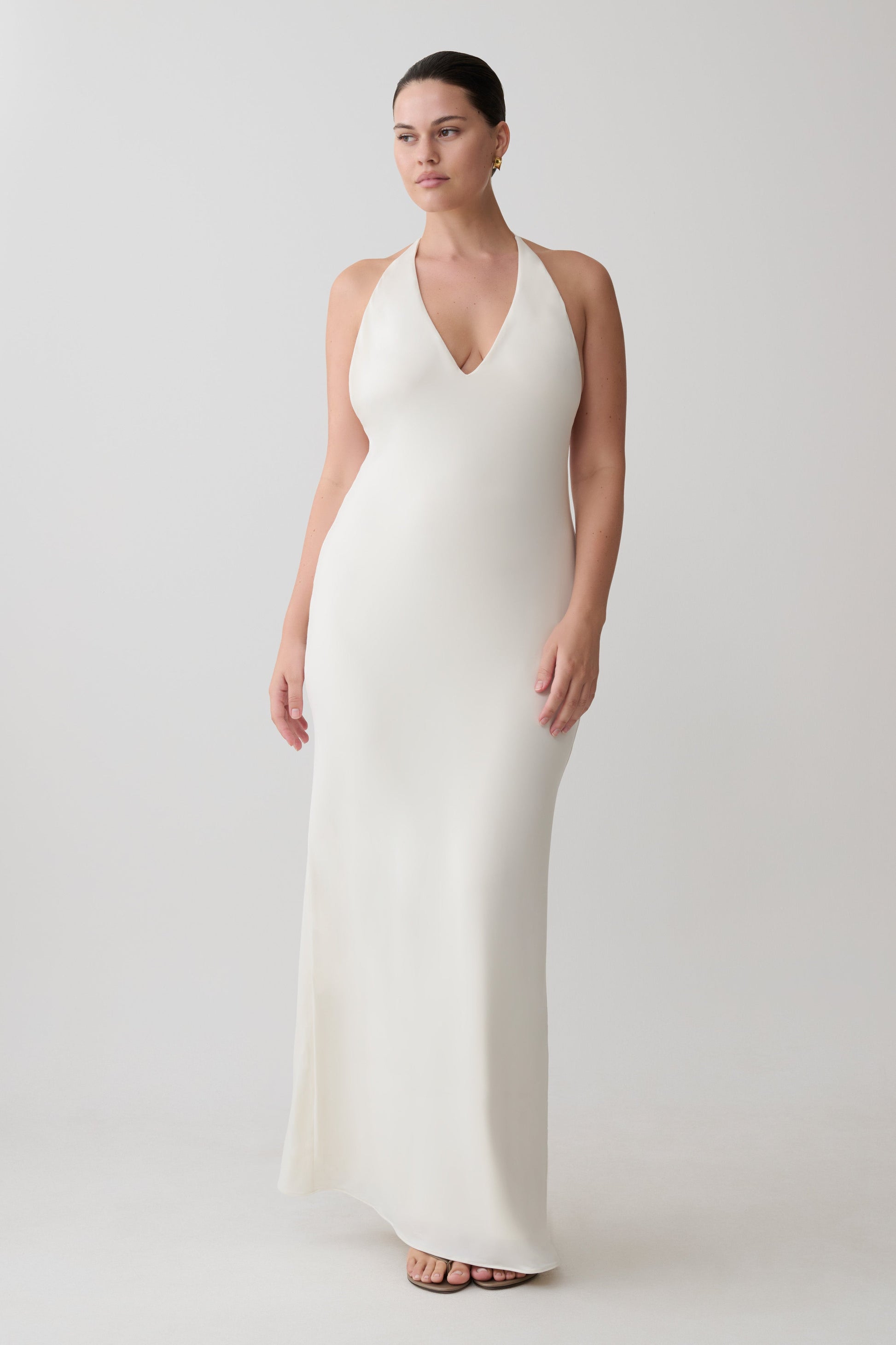 Hana Slinky Plunge Maxi Dress - Ivory #7