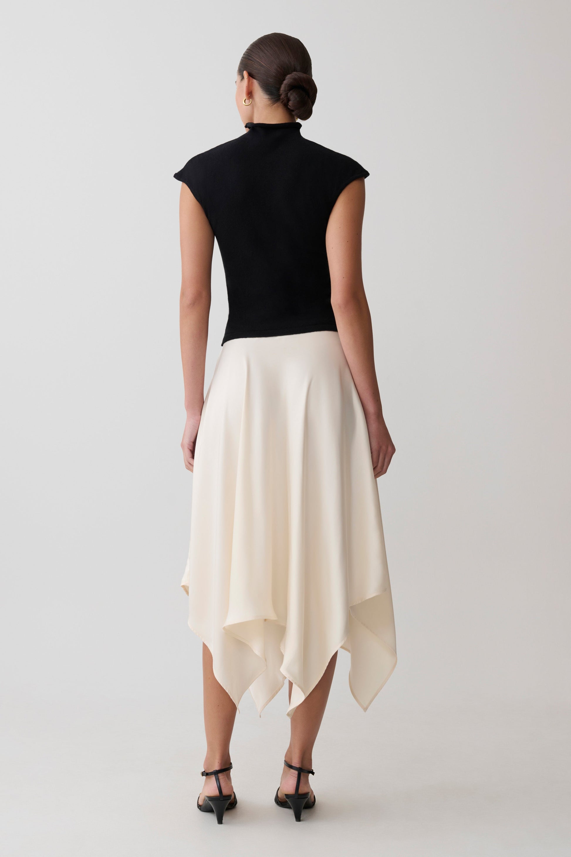 Coralie Asymmetric Satin Midi Skirt - Ivory #3