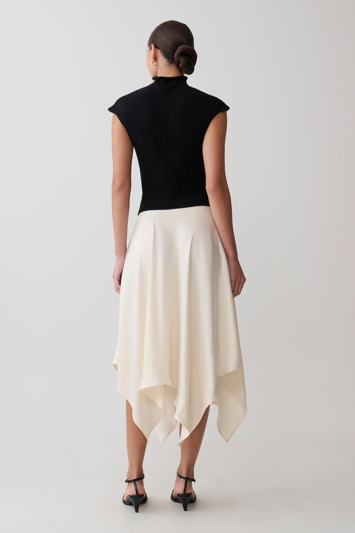 Coralie Asymmetric Satin Midi Skirt - Ivory #3
