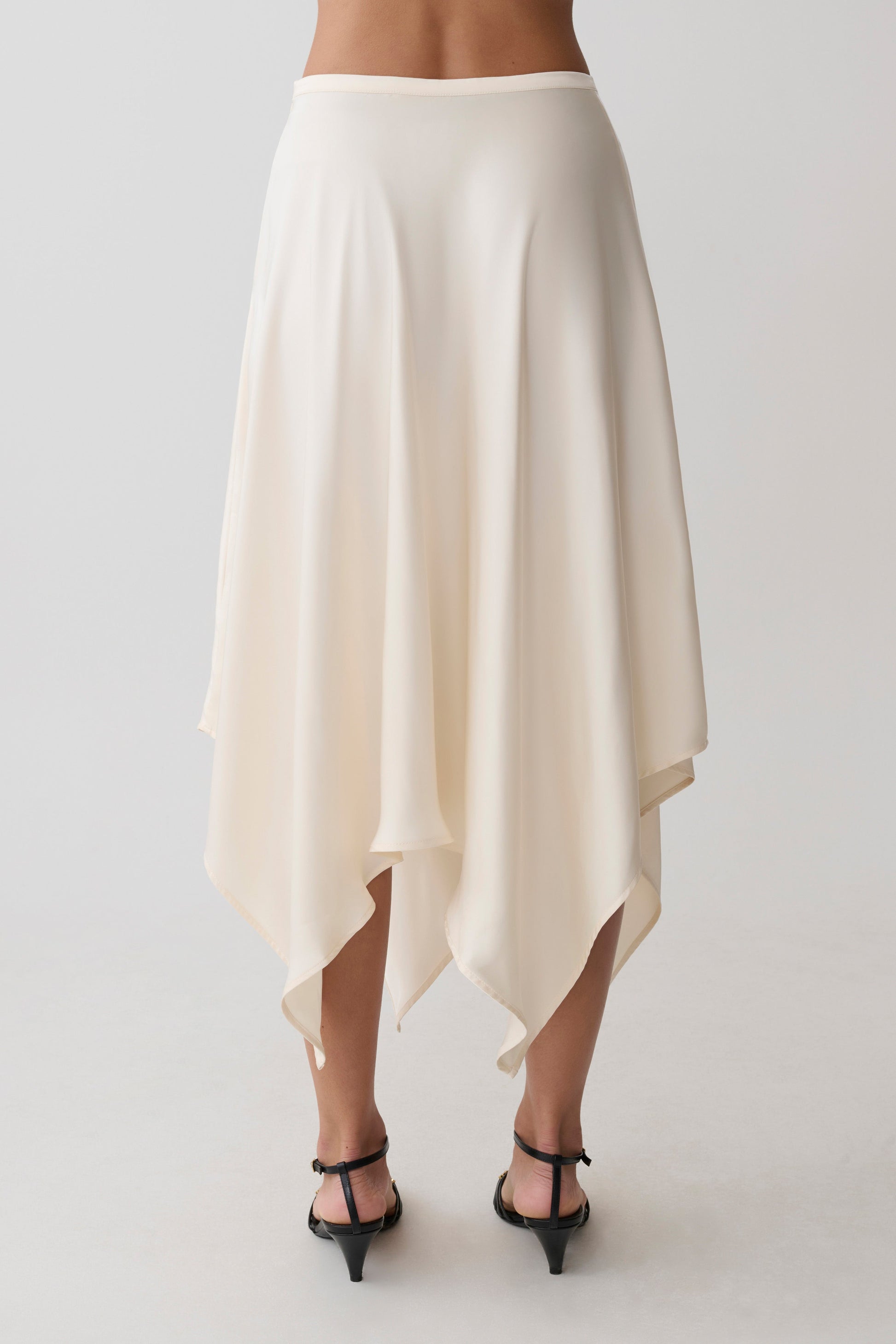 Coralie Asymmetric Satin Midi Skirt - Ivory #6