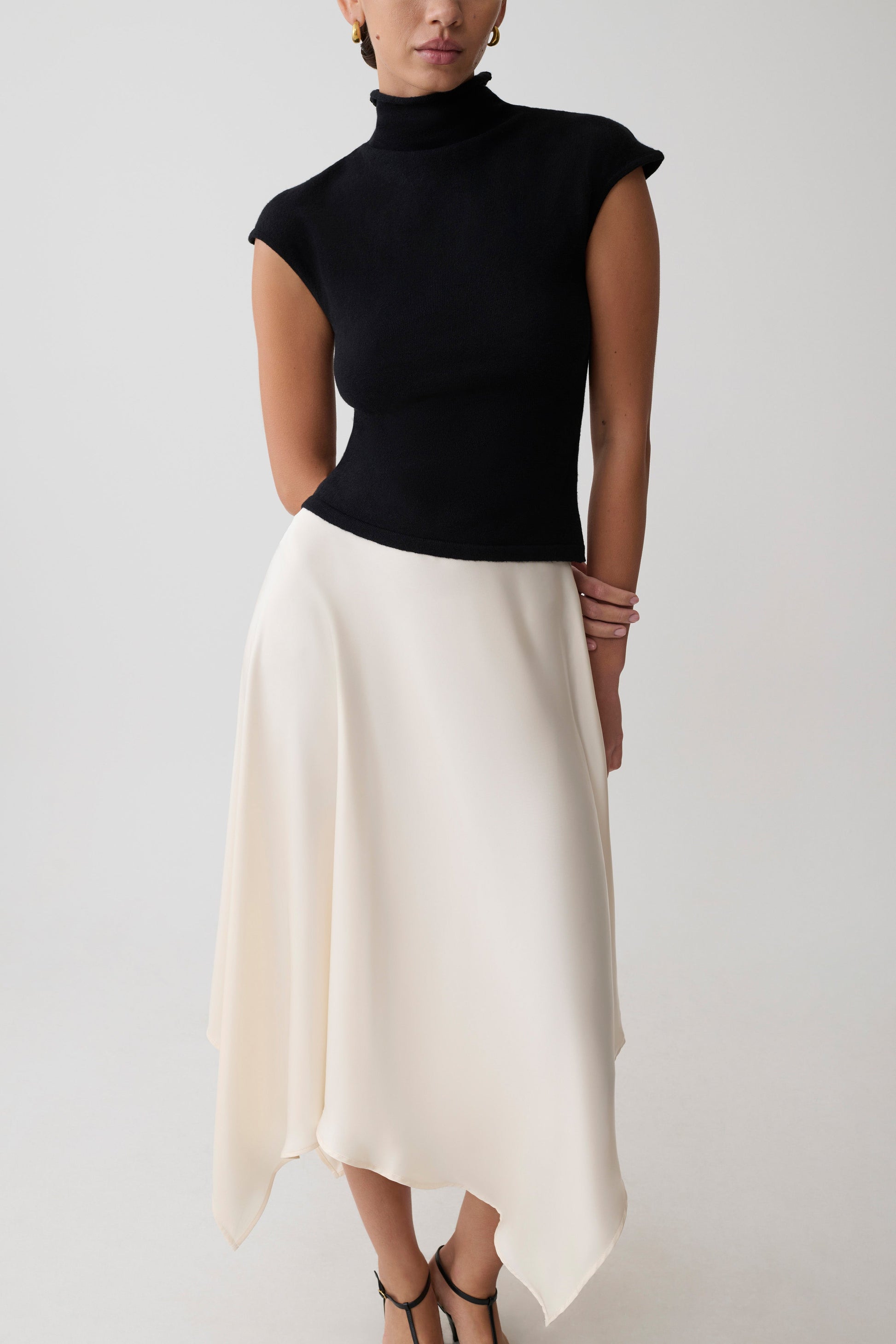 Coralie Asymmetric Satin Midi Skirt - Ivory #4