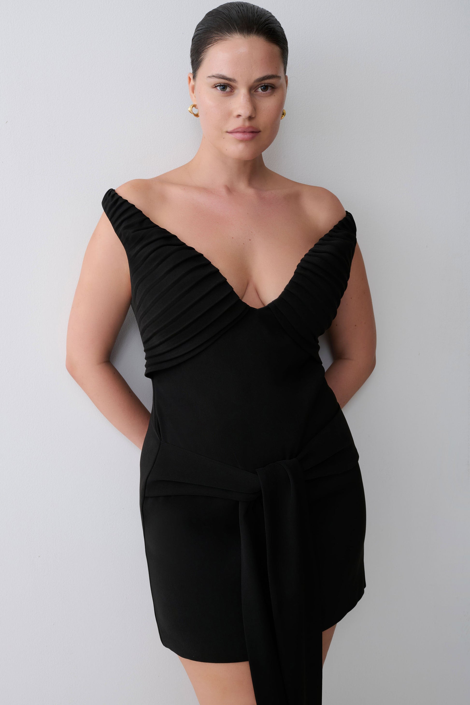 Runa Off Shoulder Mini Dress With Waist Tie - Black #4