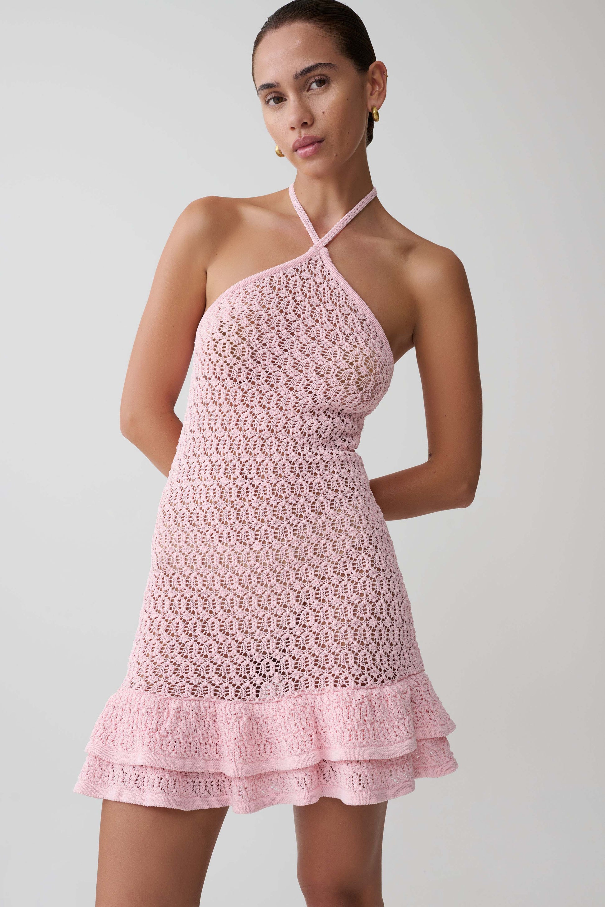 Carrisa Crochet Knit Mini Dress - Baby Pink #4