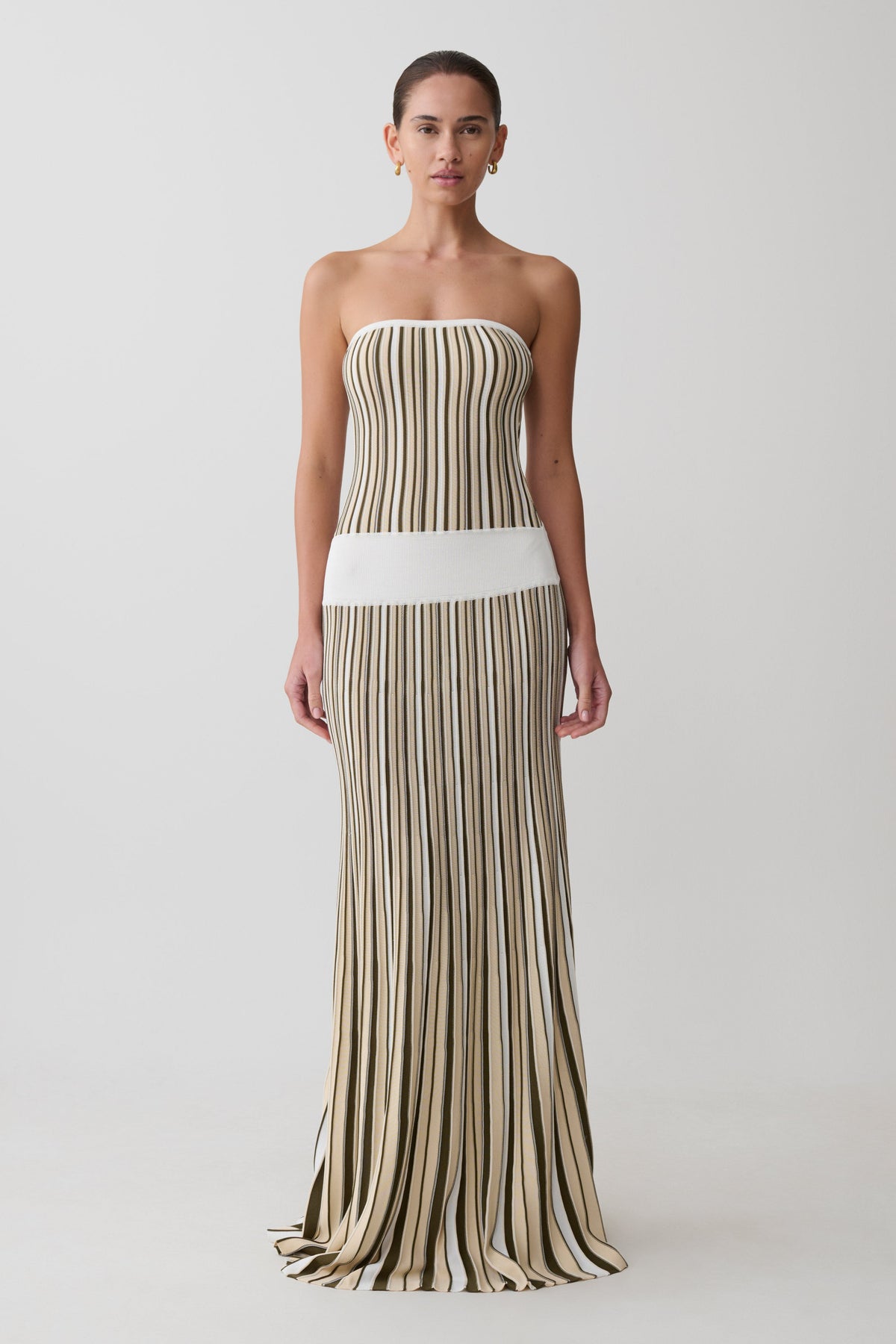 Joyce Stripe Maxi Knit Dress - Khaki/Ivory #5