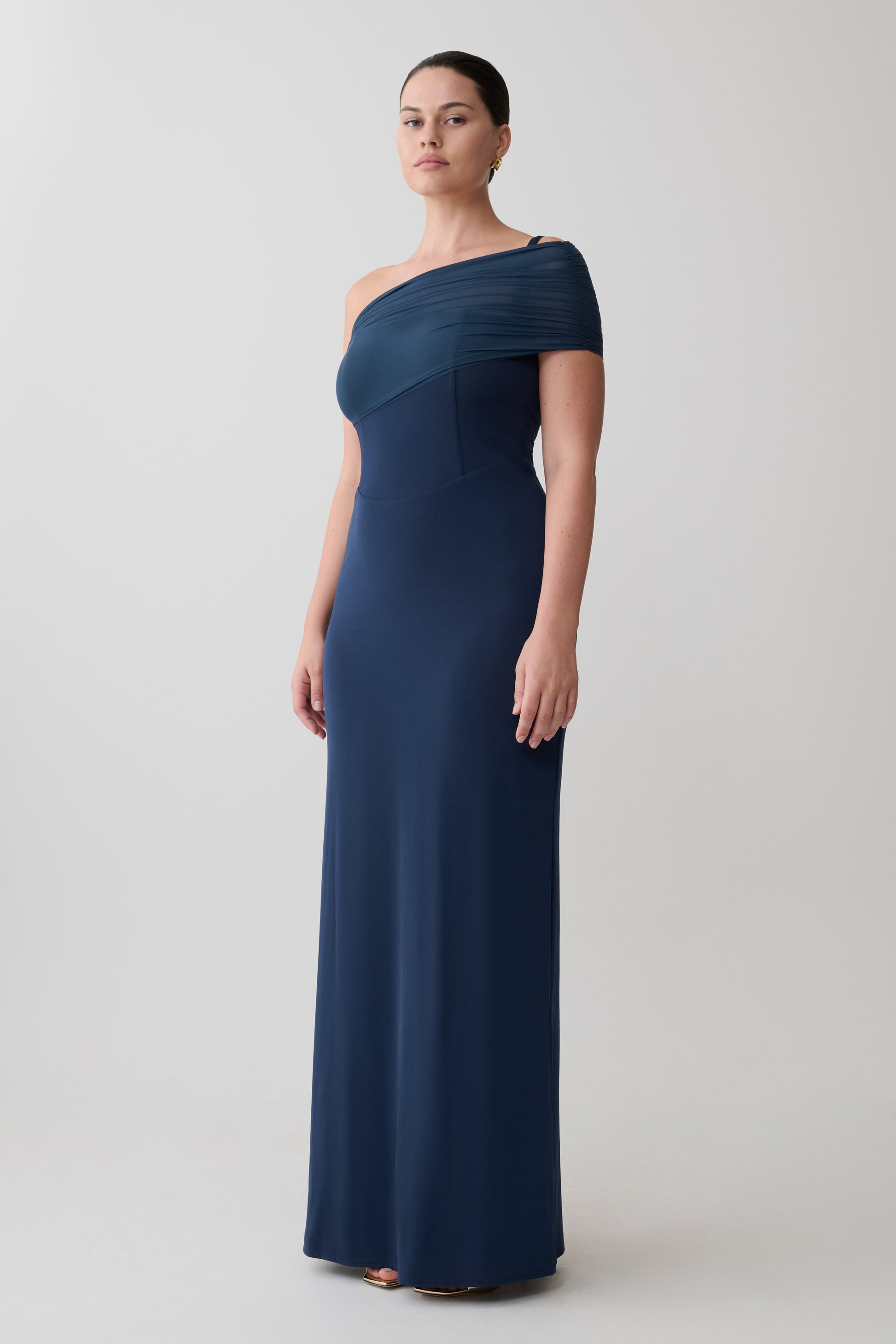 Hanh One Shoulder Mesh Maxi Dress - Ink Blue #7
