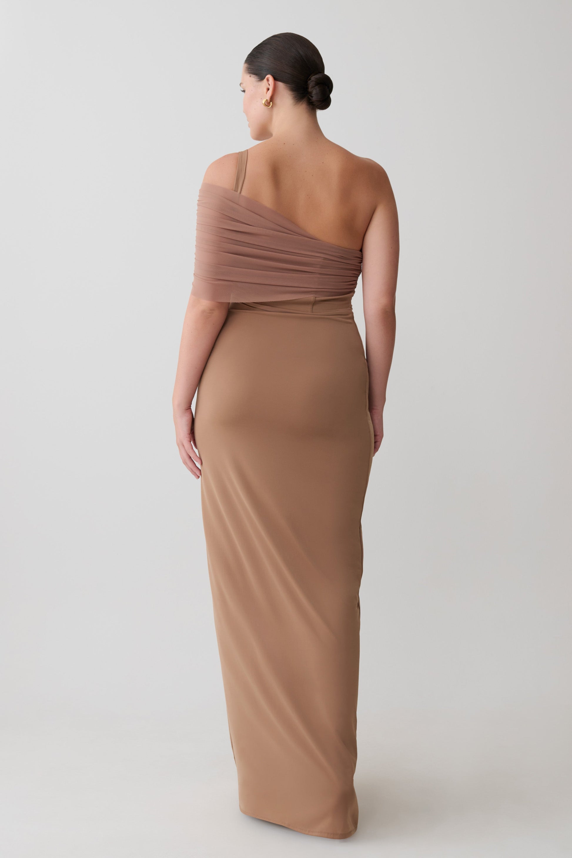 Hanh One Shoulder Mesh Maxi Dress - Tan #4
