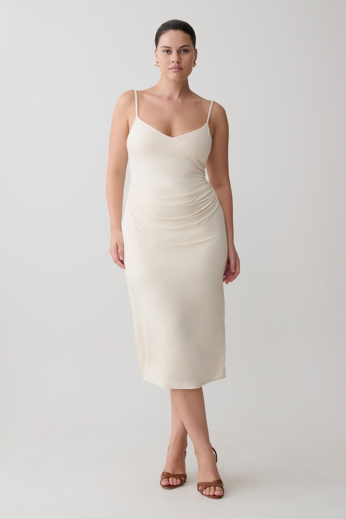 Vina Gathered Jersey Midi Dress - Ivory #9