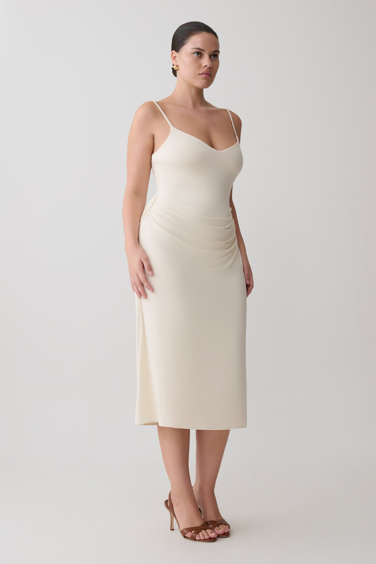 Vina Gathered Jersey Midi Dress - Ivory #6