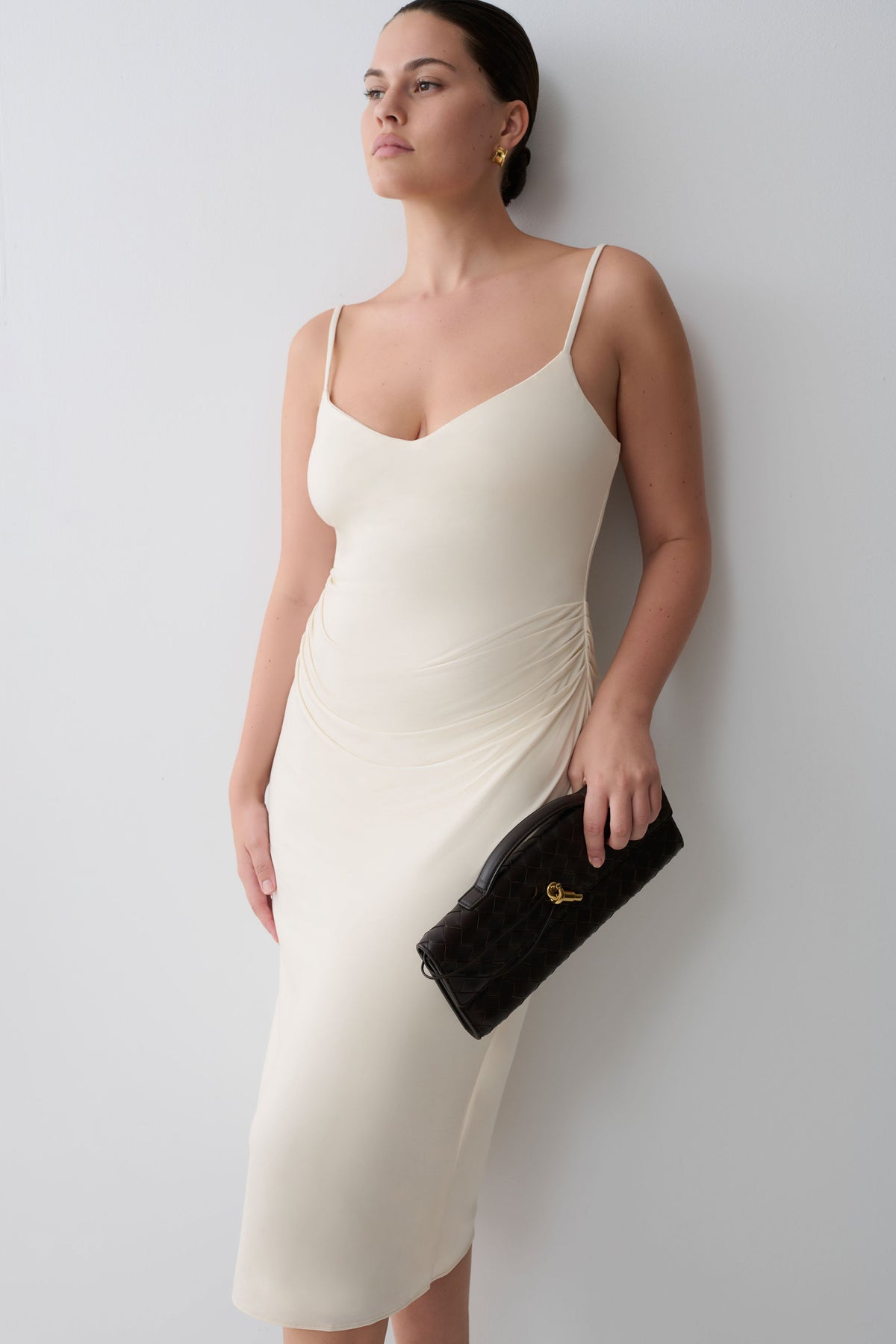 Vina Gathered Jersey Midi Dress - Ivory #7
