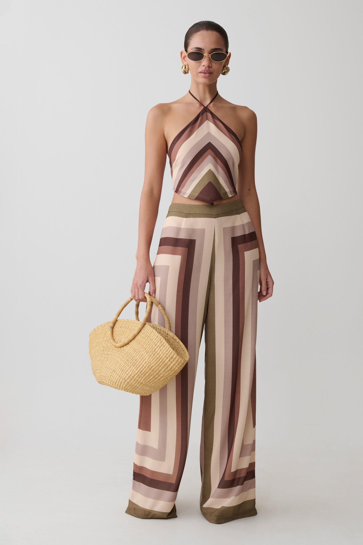 Thea Halter Chiffon Sleeveless Top - Multi Stripe