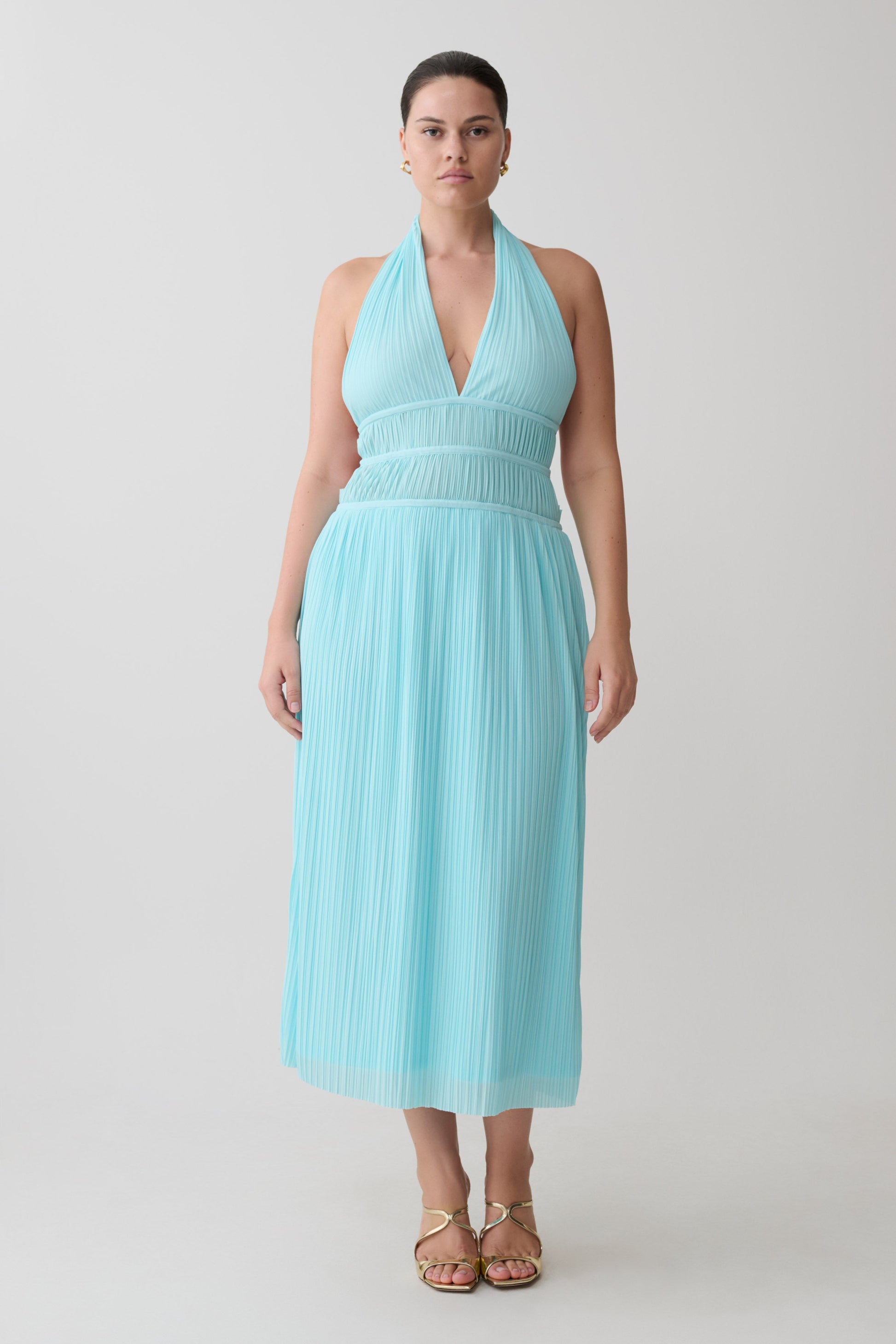 Thien Cowl Halter Midi Dress - Blue #10