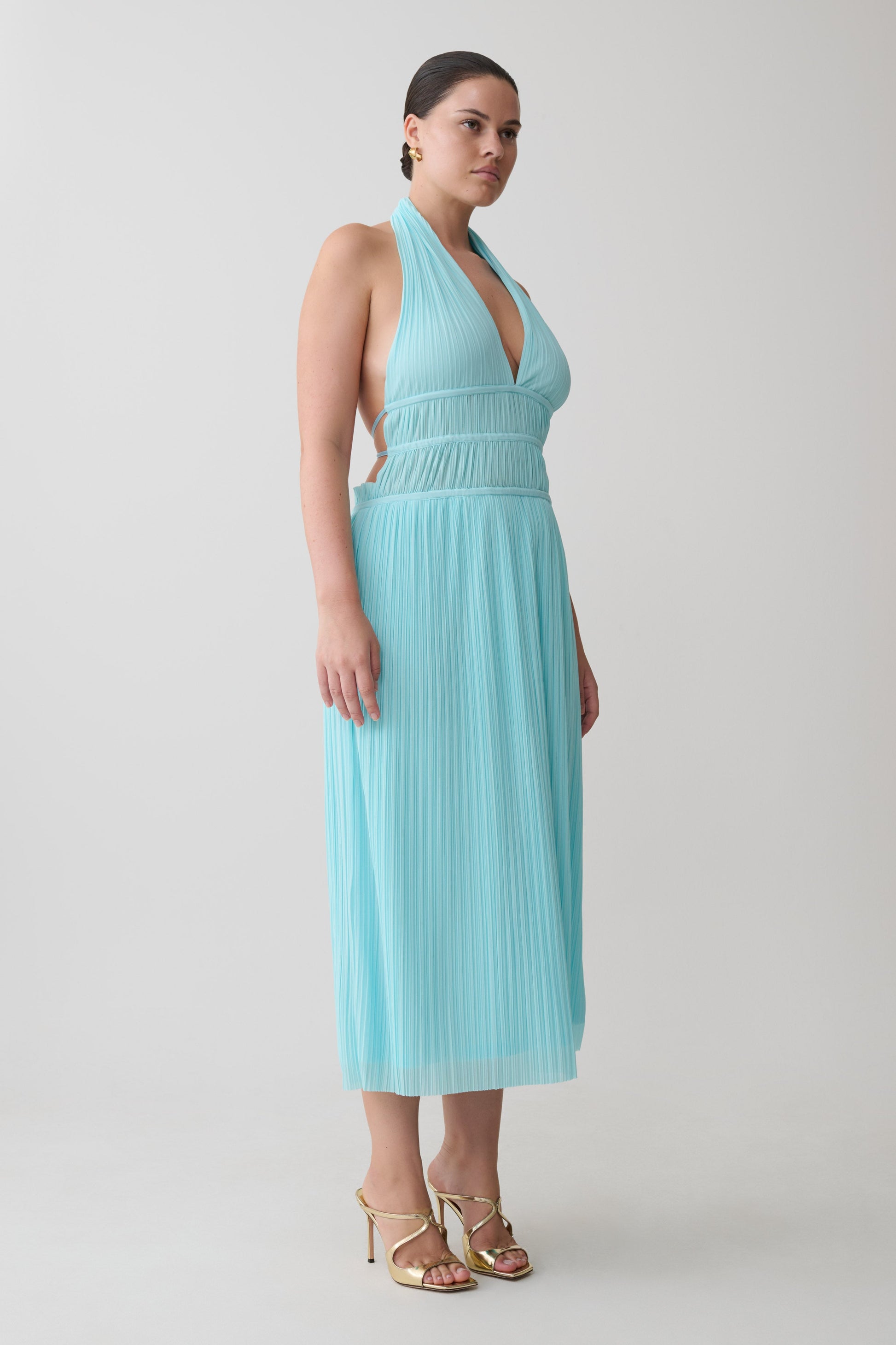 Thien Cowl Halter Midi Dress - Blue #9