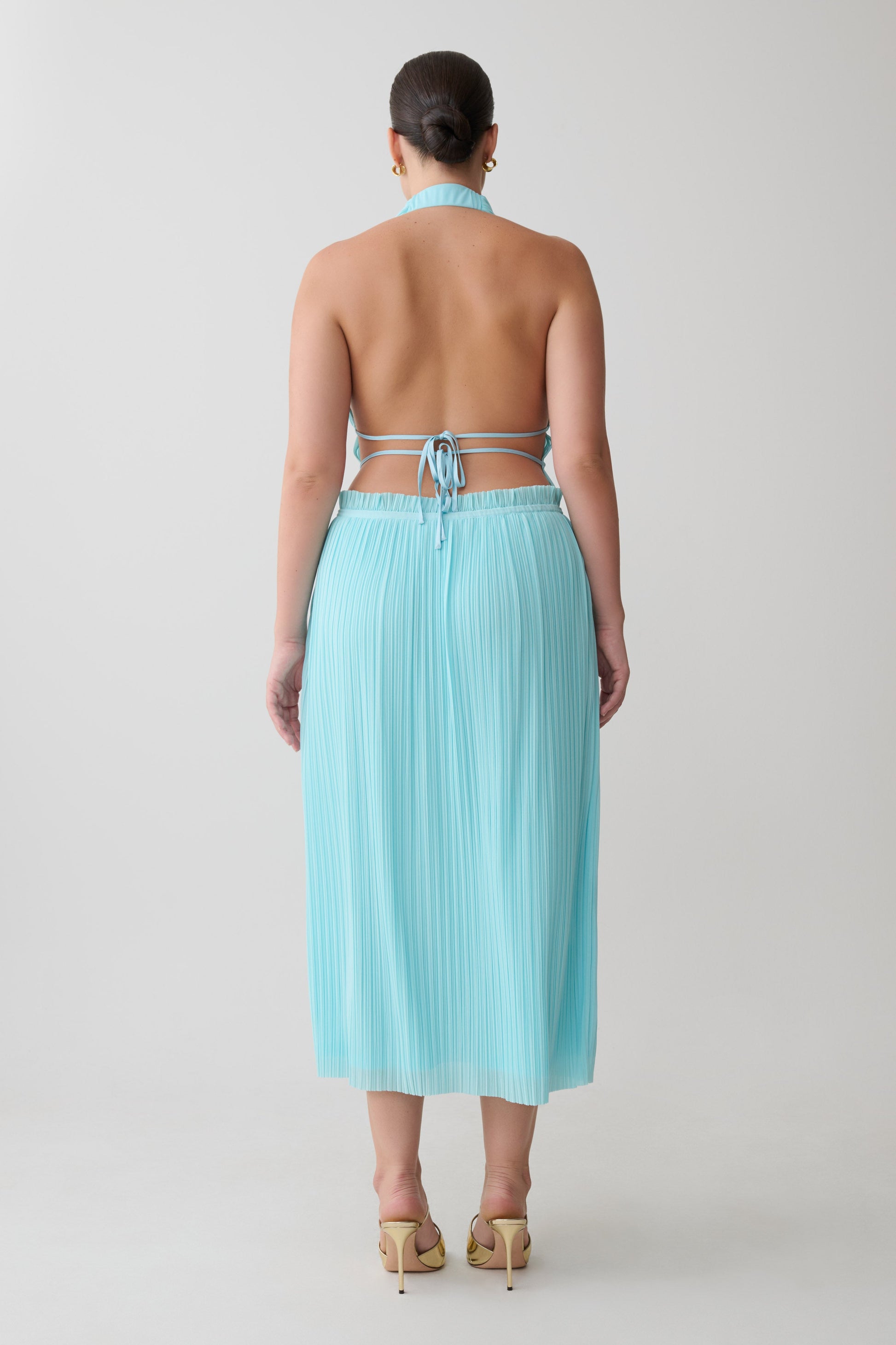 Thien Cowl Halter Midi Dress - Blue #7