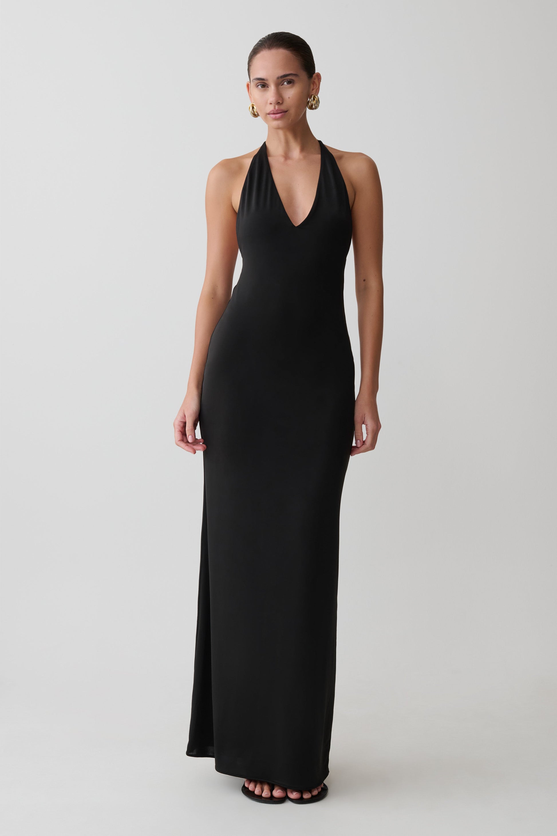 Hana Slinky Plunge Maxi Dress - Black #4