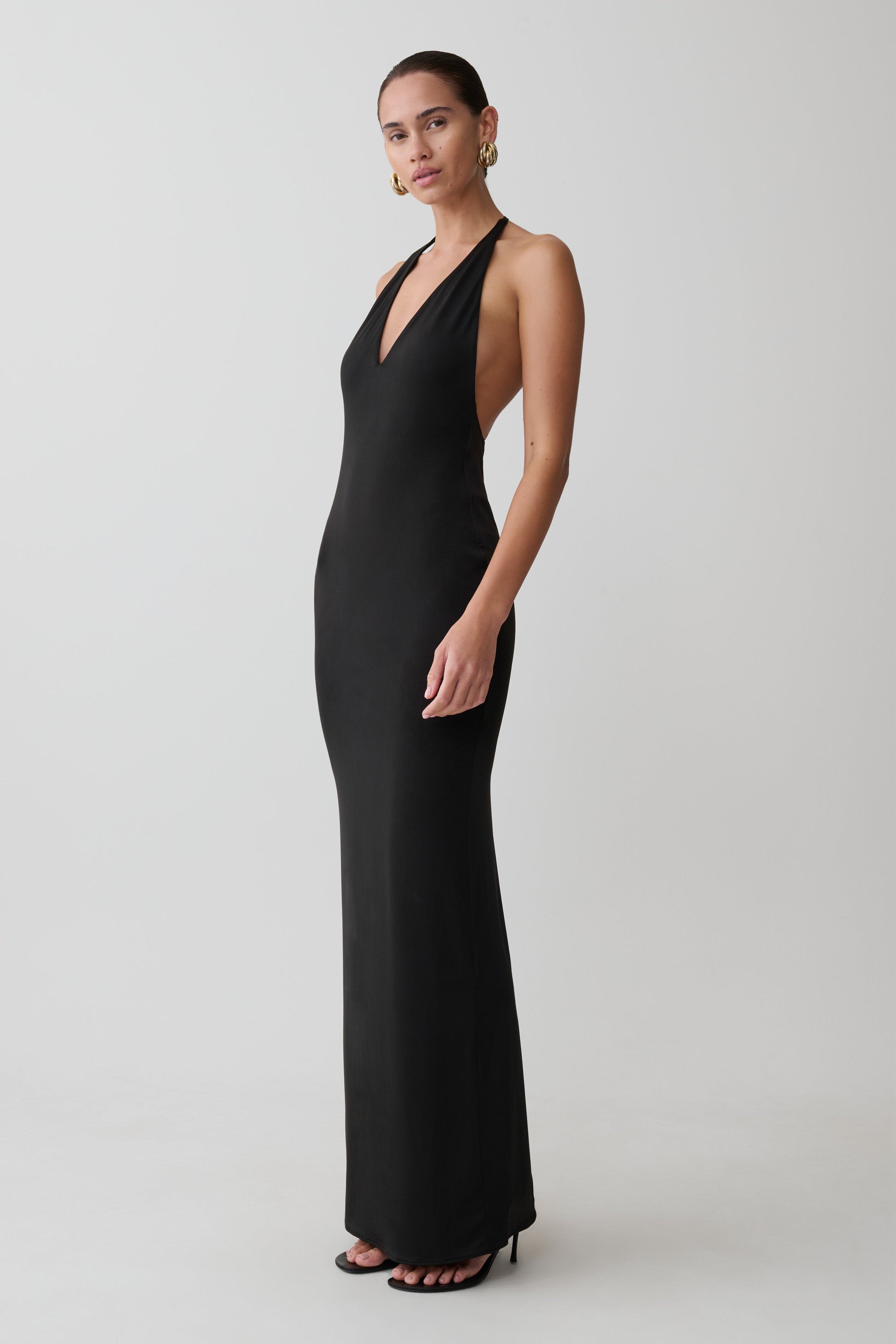 Hana Slinky Plunge Maxi Dress - Black #3
