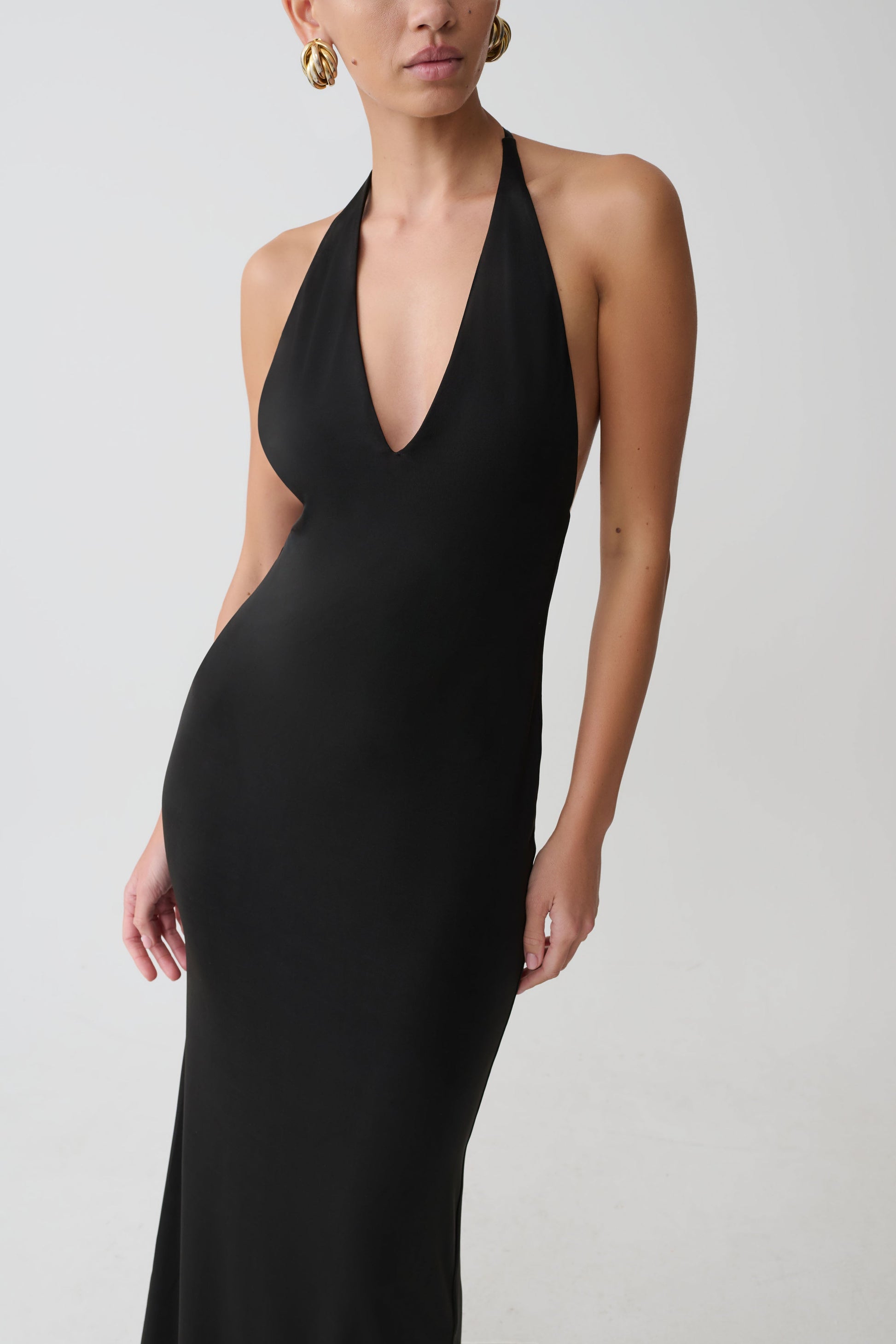 Hana Slinky Plunge Maxi Dress - Black #5