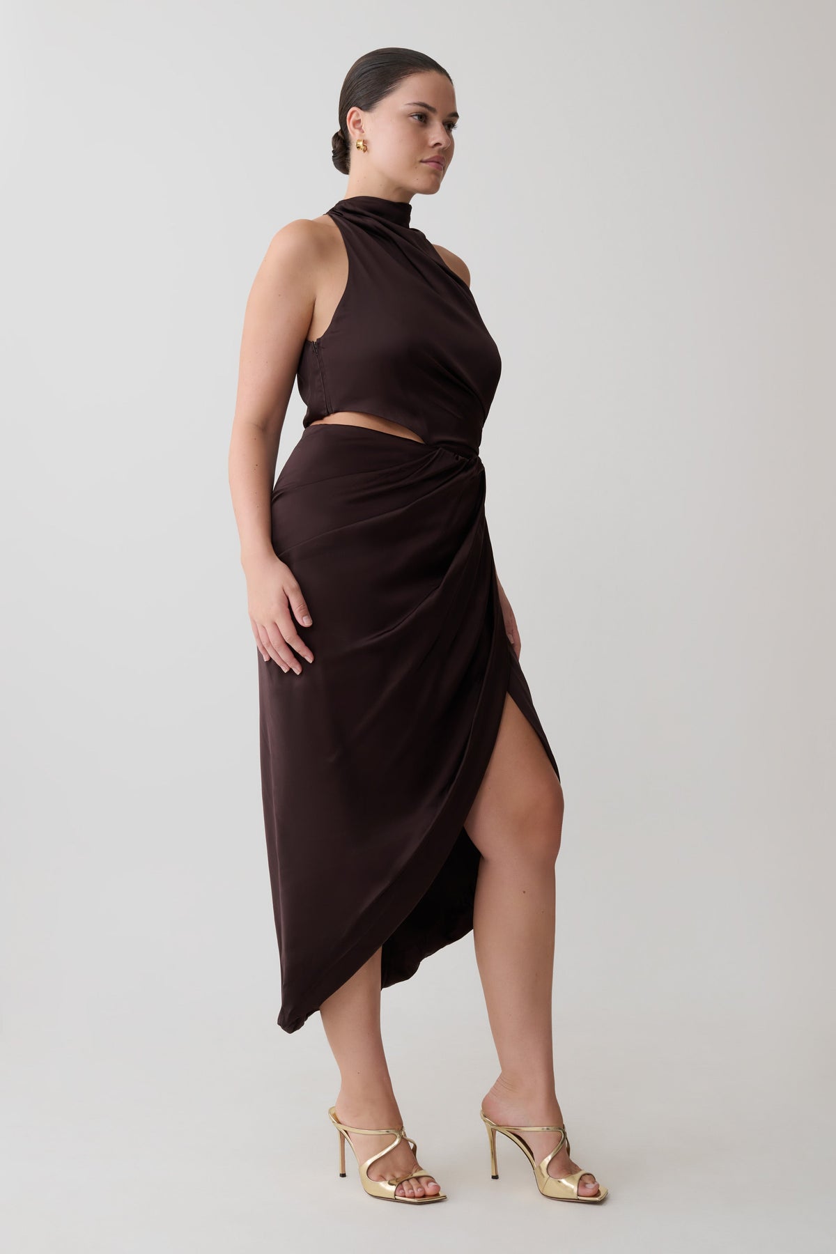Aveline Draped Halter Midi Dress - Dark Chocolate #5