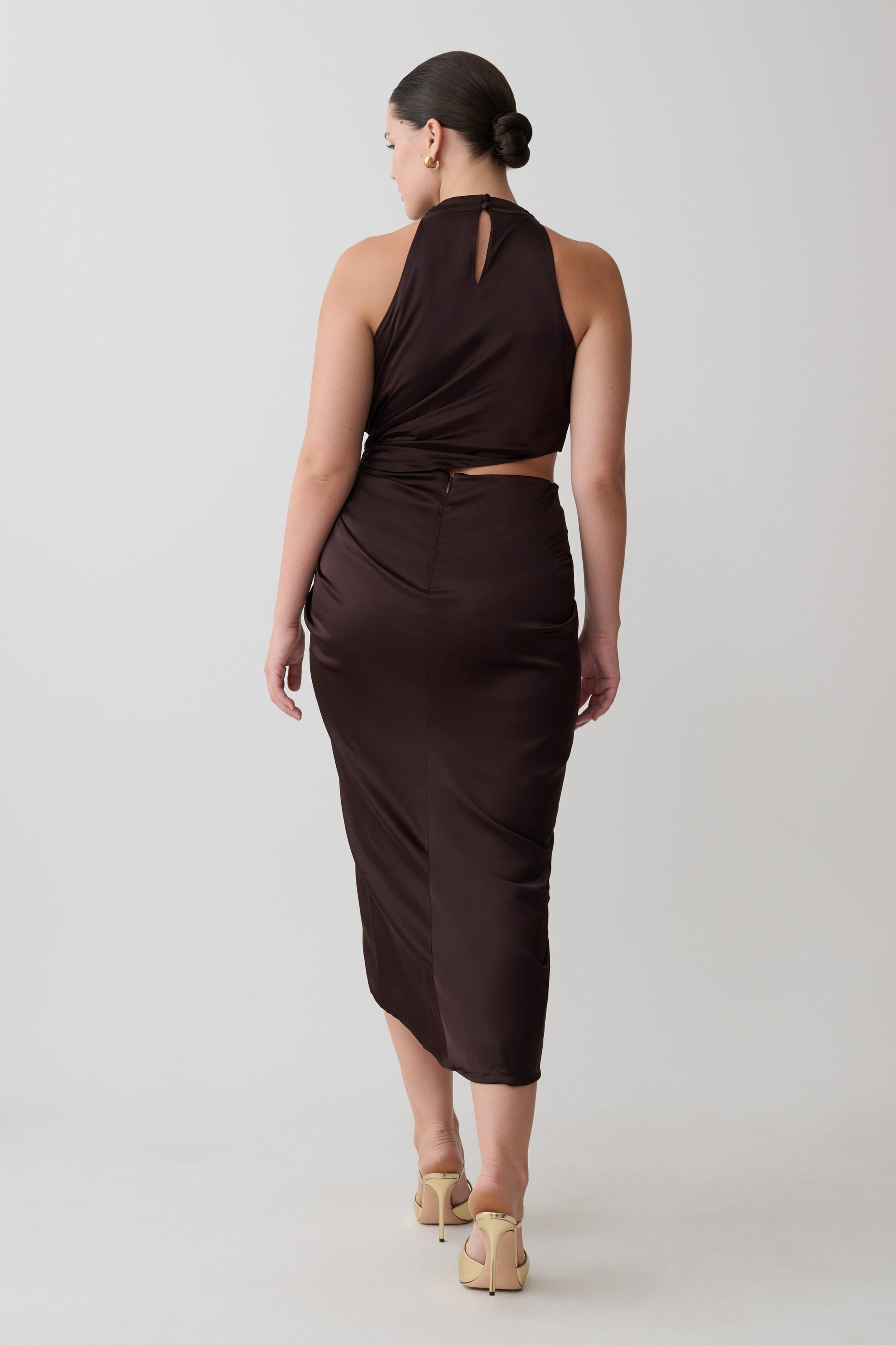 Aveline Draped Halter Midi Dress - Dark Chocolate #6