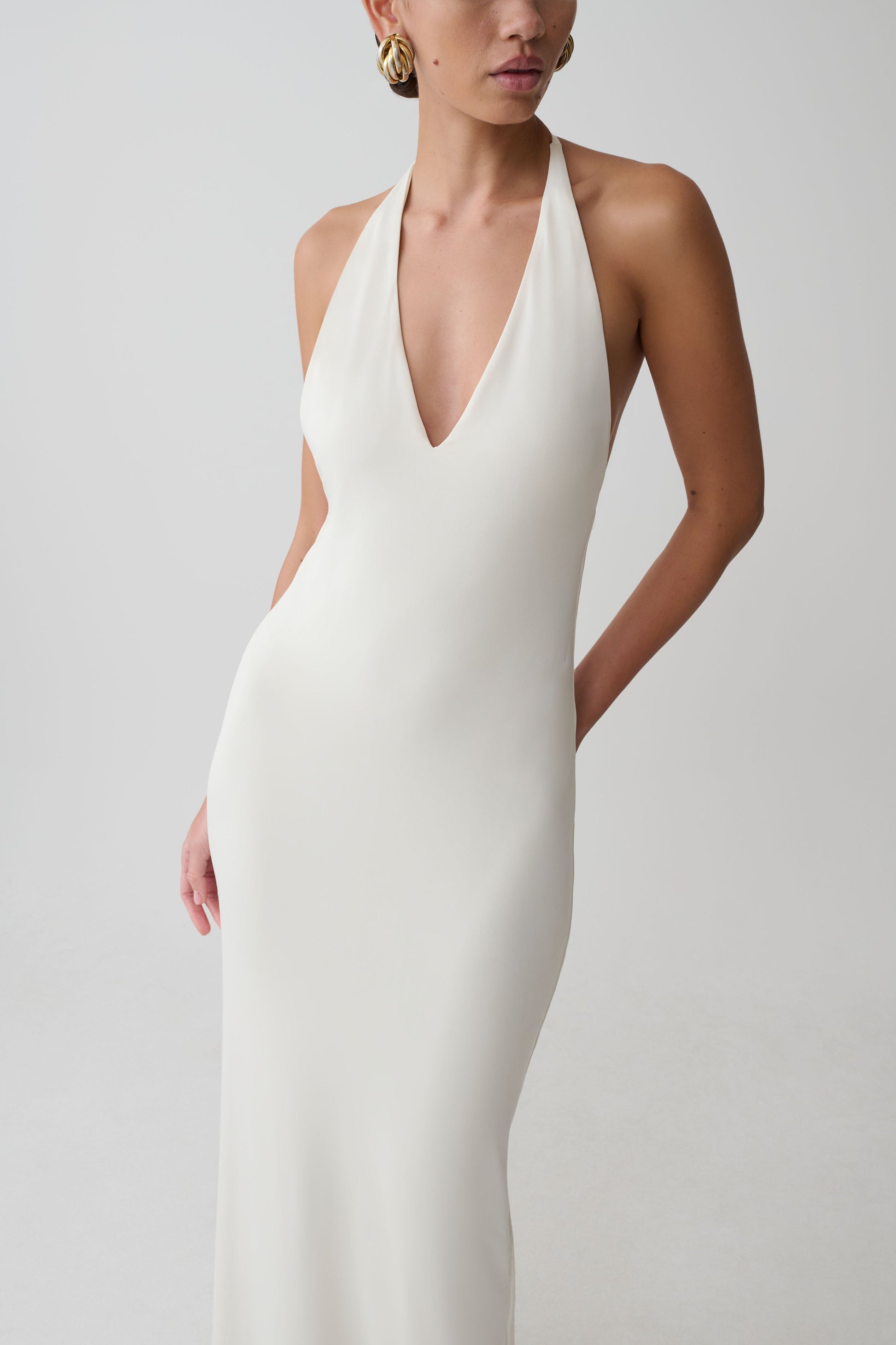 Hana Slinky Plunge Maxi Dress - Ivory #3