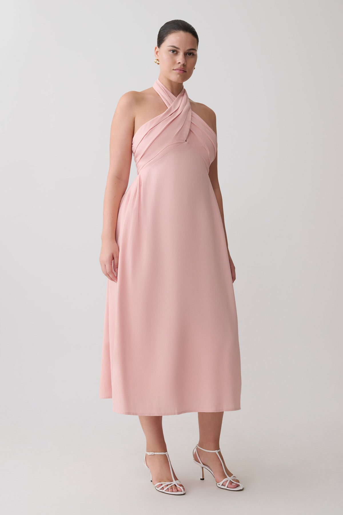 Rosie Linen Halter Midi Dress - Pink #5
