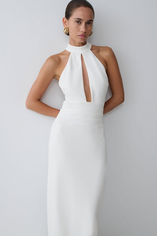 Elan Stretch Crepe Maxi Dress - White