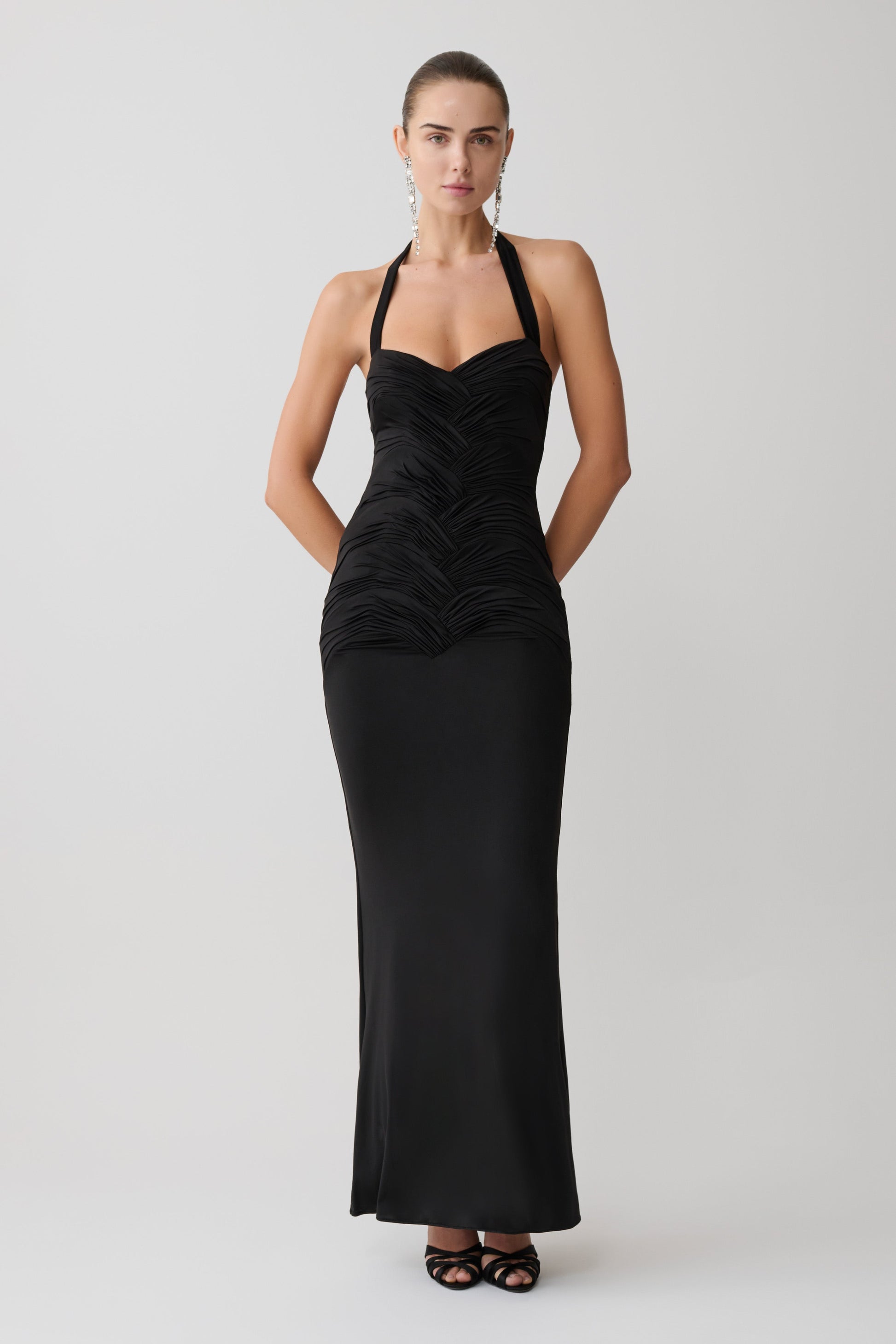 Hoai Gathered Slinky Halter Maxi Dress - Black #5