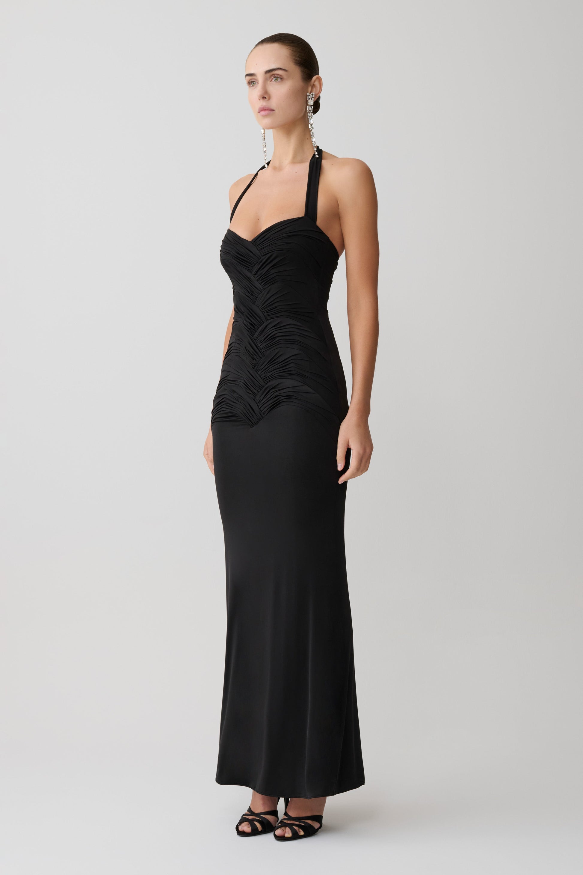 Hoai Gathered Slinky Halter Maxi Dress - Black #4
