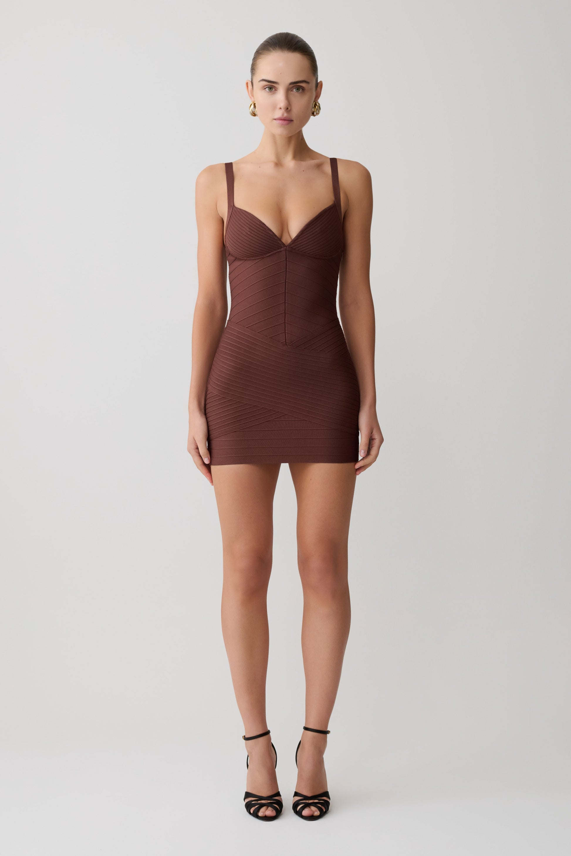 Maison Bandage Knit Mini Dress - Chocolate #2