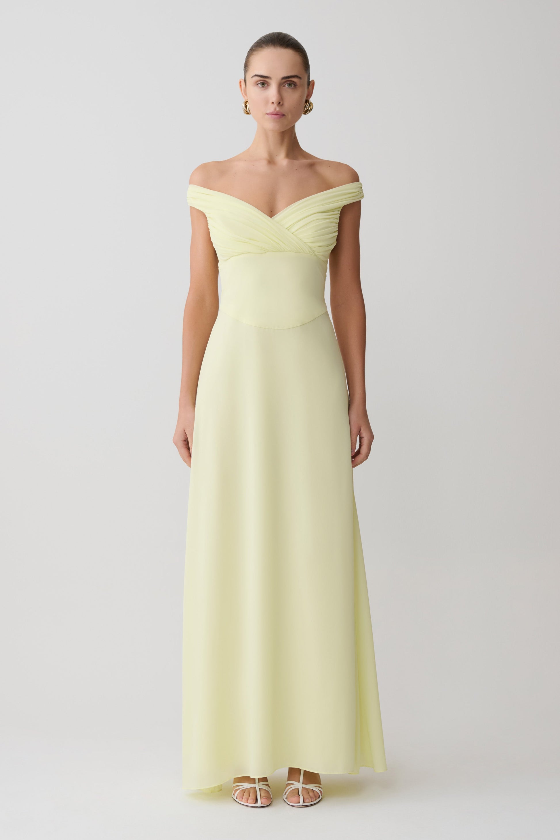 Mabel Off Shoulder Chiffon Maxi Dress - Lemon #2