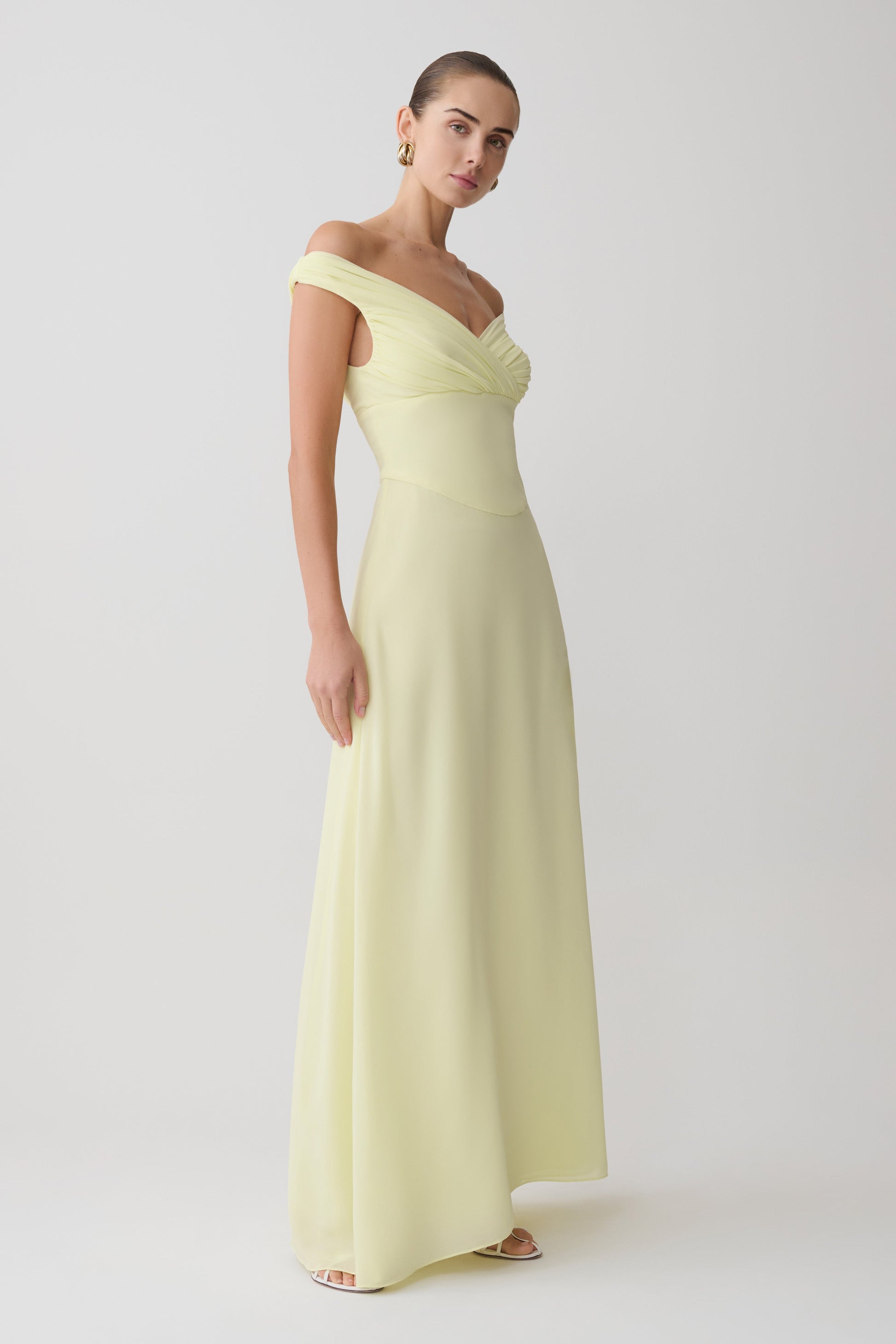 Mabel Off Shoulder Chiffon Maxi Dress - Lemon #7
